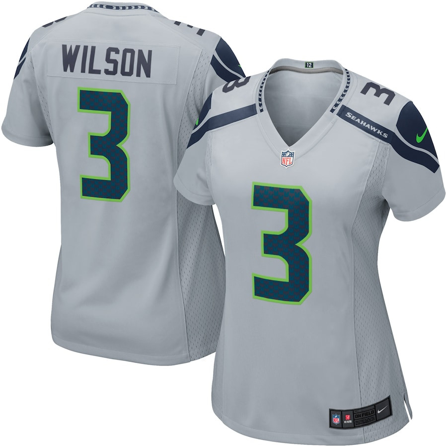 Russell Wilson 3 Seattle Seahawks Game Gray NFL Jersey Women's