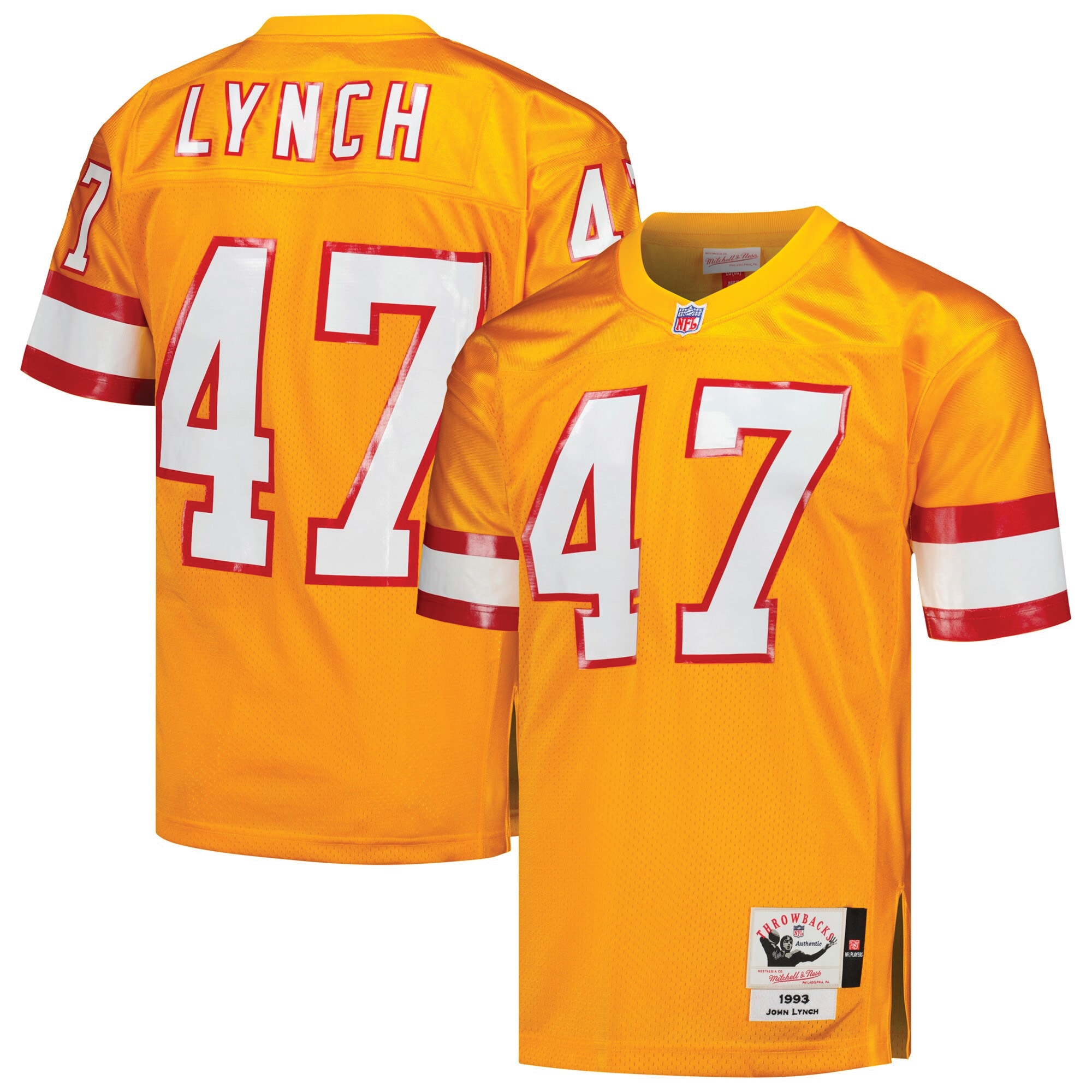 Tampa Bay Buccaneers 1993 John Lynch Mitchell Ness Orange Throwback Retired Player NFL Jersey Men's