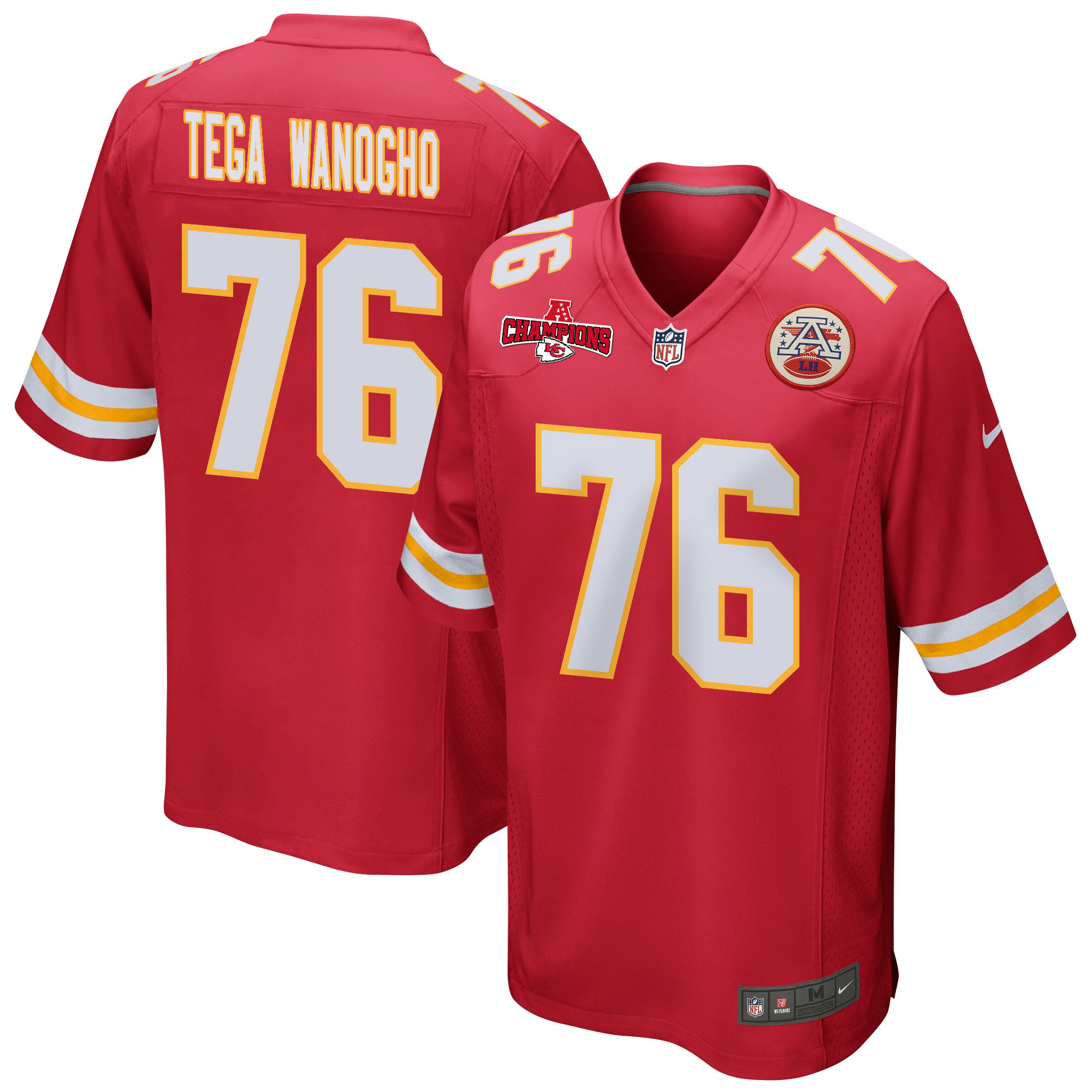Prince Tega Wanogho 76 Kansas City Chiefs AFC Champions Patch Game Red NFL Jersey Men's