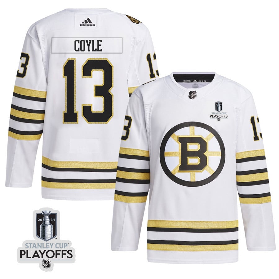 Charlie Coyle 13 Boston Bruins 2024 Playoffs Patch Away White NHL Jersey Men's