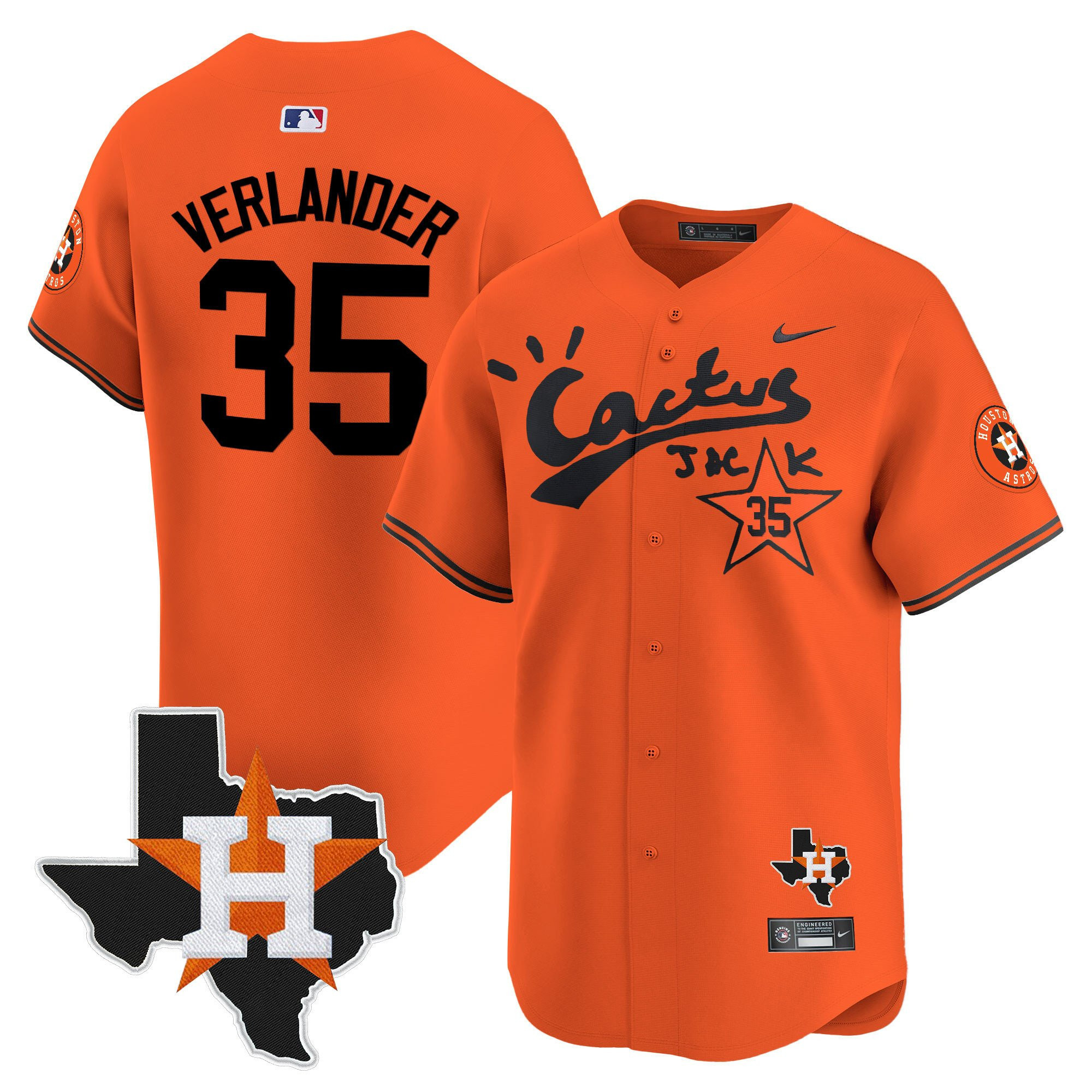 Justin Verlander 35 Houston Astros Cactus Jack Houston Patch Orange Limited Men MLB Jersey Men's