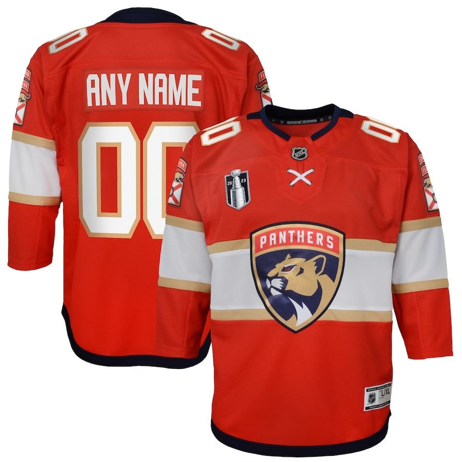 Custom 00 Florida Panthers 2023 Stanley Cup Final Home Red NHL Jersey Youth