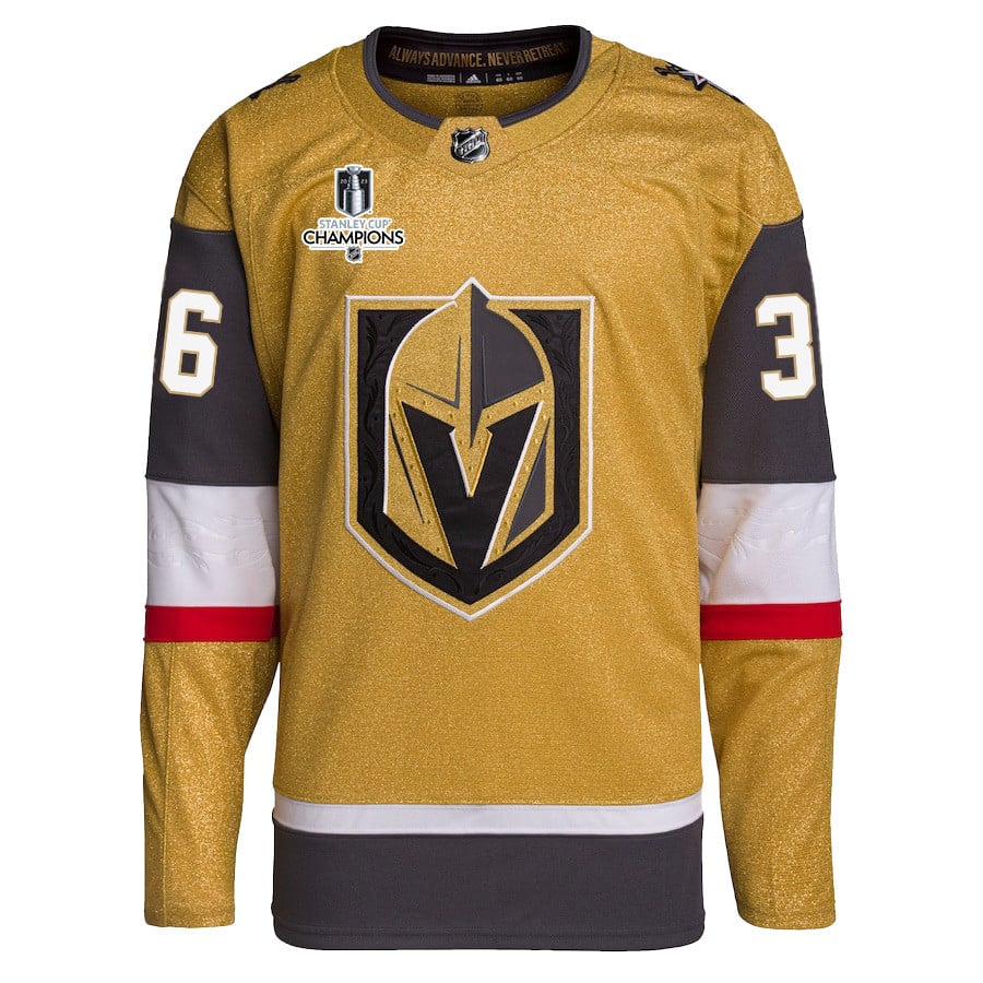 Logan Thompson 36 Vegas Golden Knights Stanley Cup 2023 Champions Patch Home Breakaway Gold NHL Jersey Men's