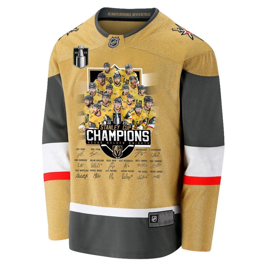 Vegas Golden Knights Celebrating Vegas' Championship 2023 Stanley Cup Yellow NHL Jersey Men's