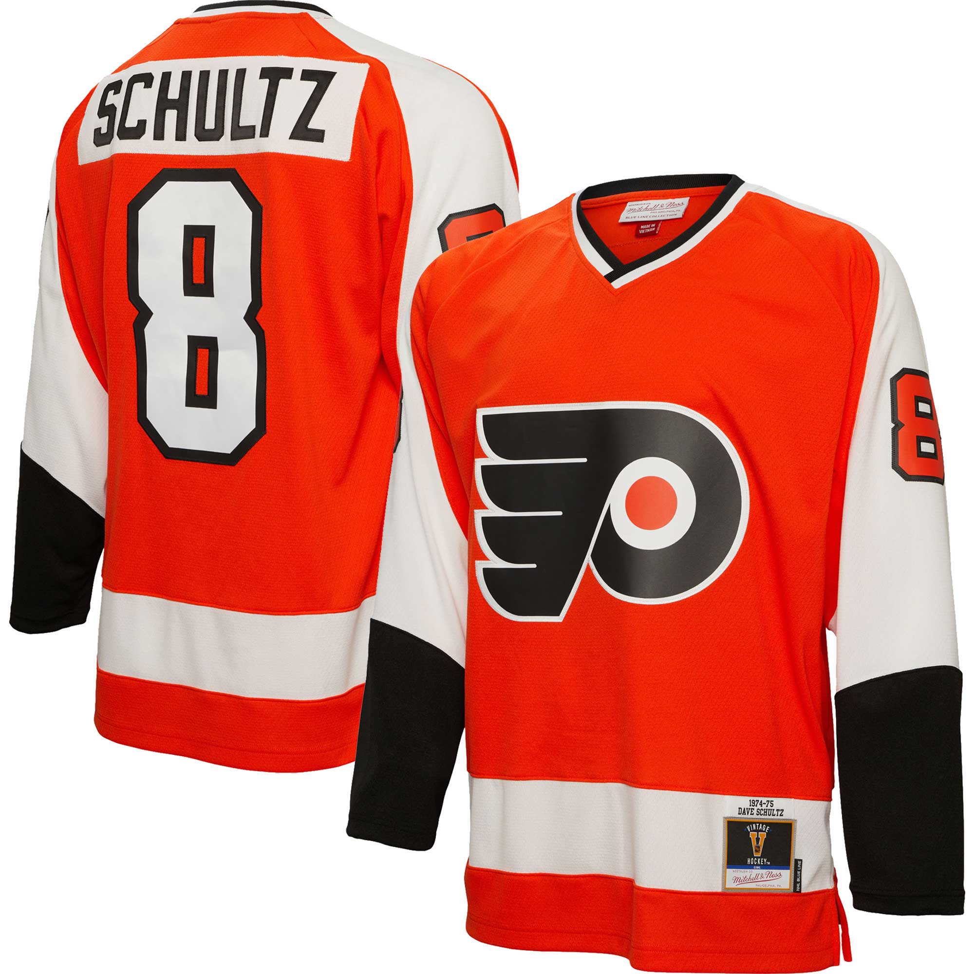 Philadelphia Flyers Dave Schultz Mitchell Ness Orange 1974/75 Blue Line Player NHL Jersey Men's