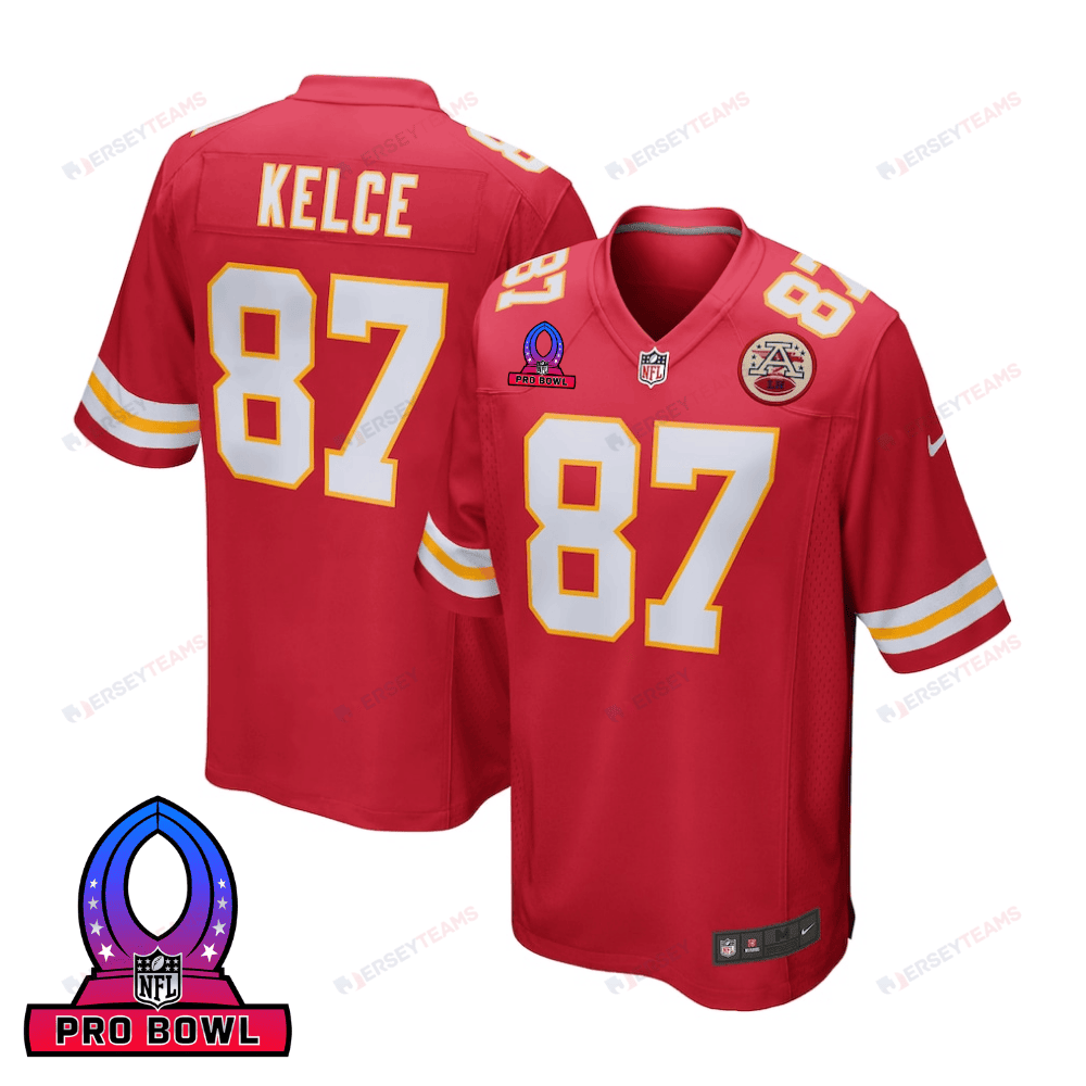 Travis Kelce 87 Kansas City Chiefs 2025 Pro Bowl Patch Game Red NFL Jersey Men's