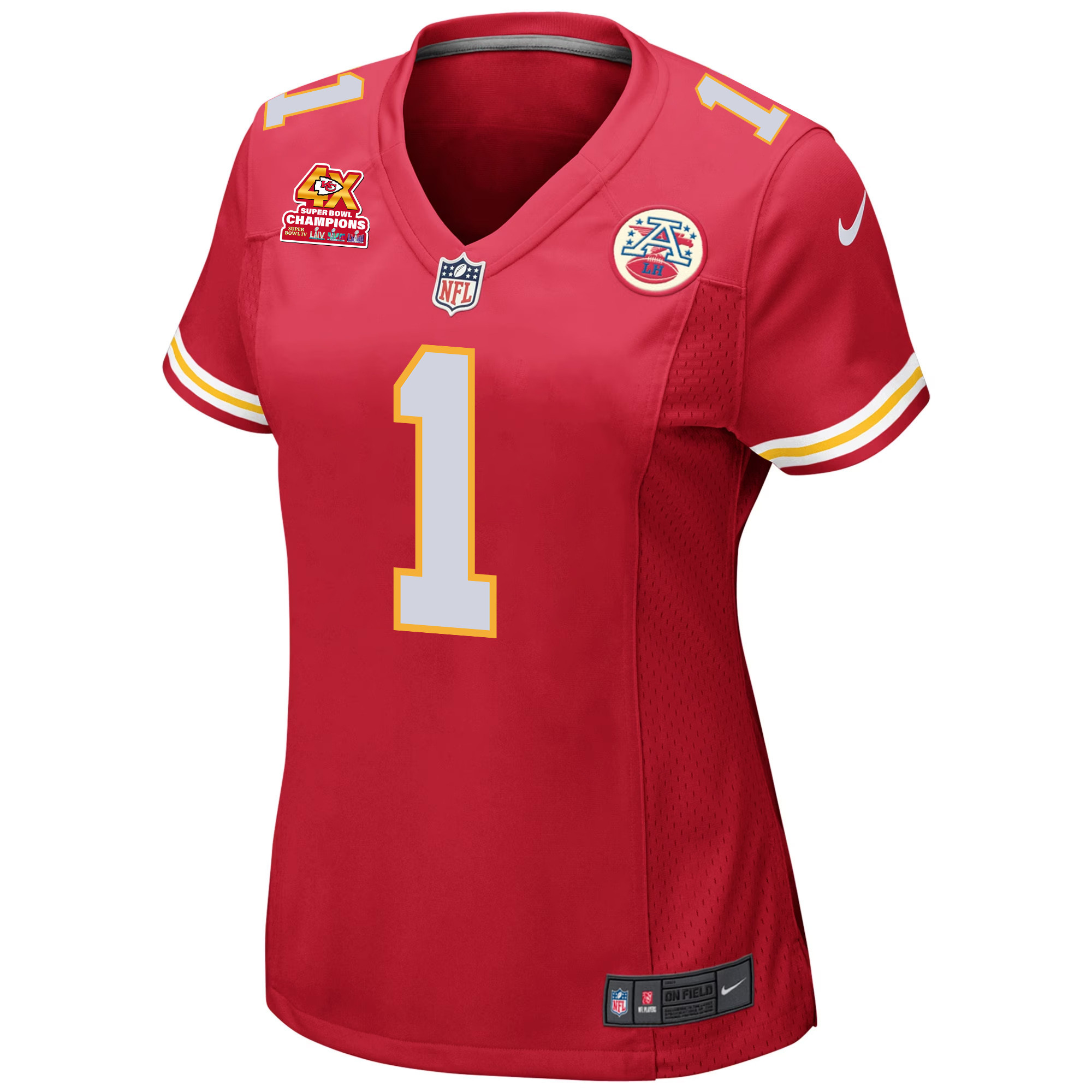 Jerick McKinnon 1 Kansas City Chiefs Super Bowl LVIII Champions 4X Game Red NFL Jersey Women's