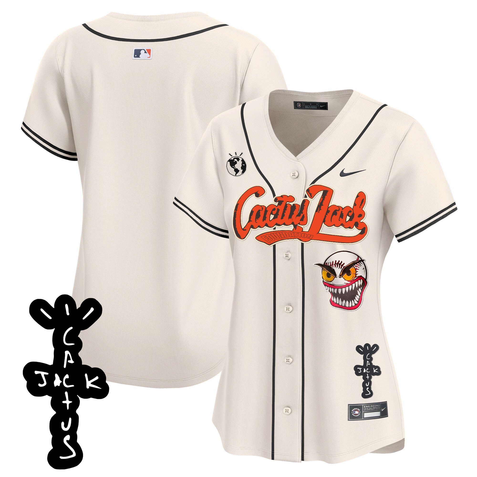 Houston Astros Cactus Jack Patch V2 Cream MLB Jersey Women's