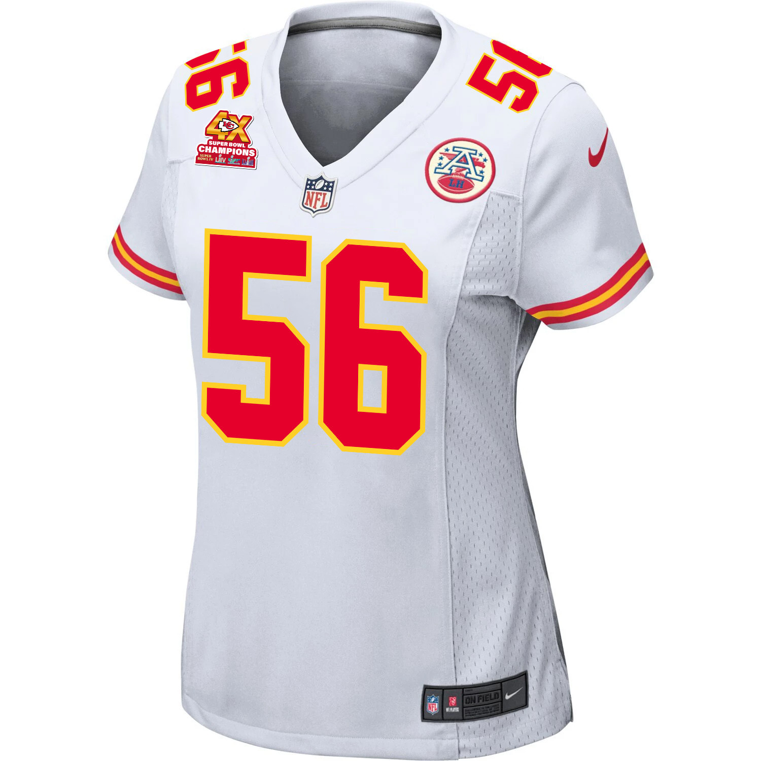 George Karlaftis 56 Kansas City Chiefs Super Bowl LVIII Champions 4X Game White NFL Jersey Women's