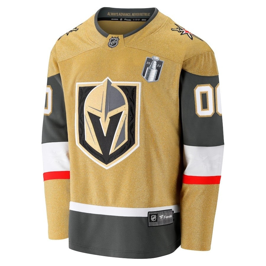 Custom 00 Vegas Golden Knights 2023 Stanley Cup Final Home Breakaway Gold NHL Jersey Men's