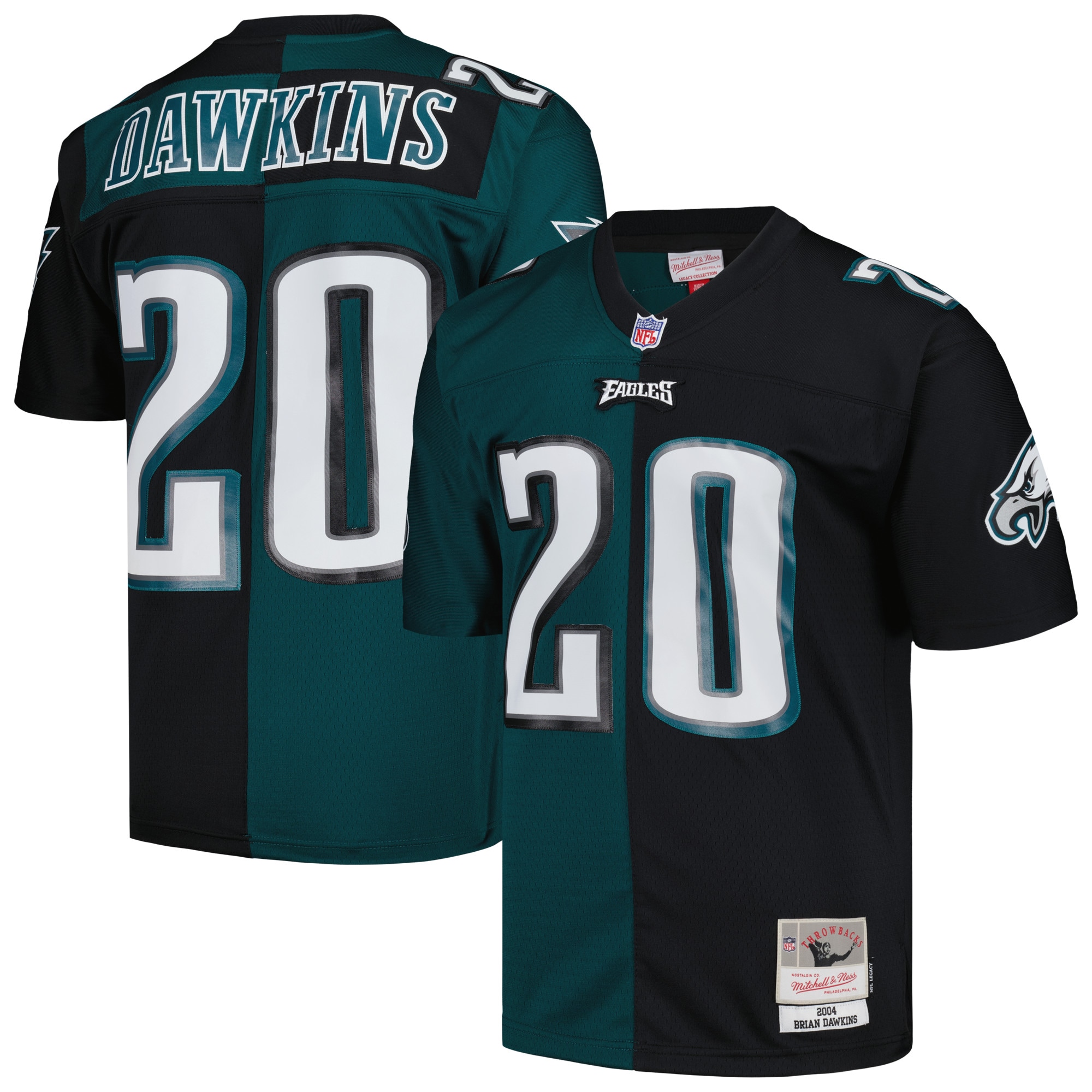 Philadelphia Eagles Brian Dawkins Mitchell Ness Midnight Green/Black 2004 Split Legacy NFL Jersey Men's
