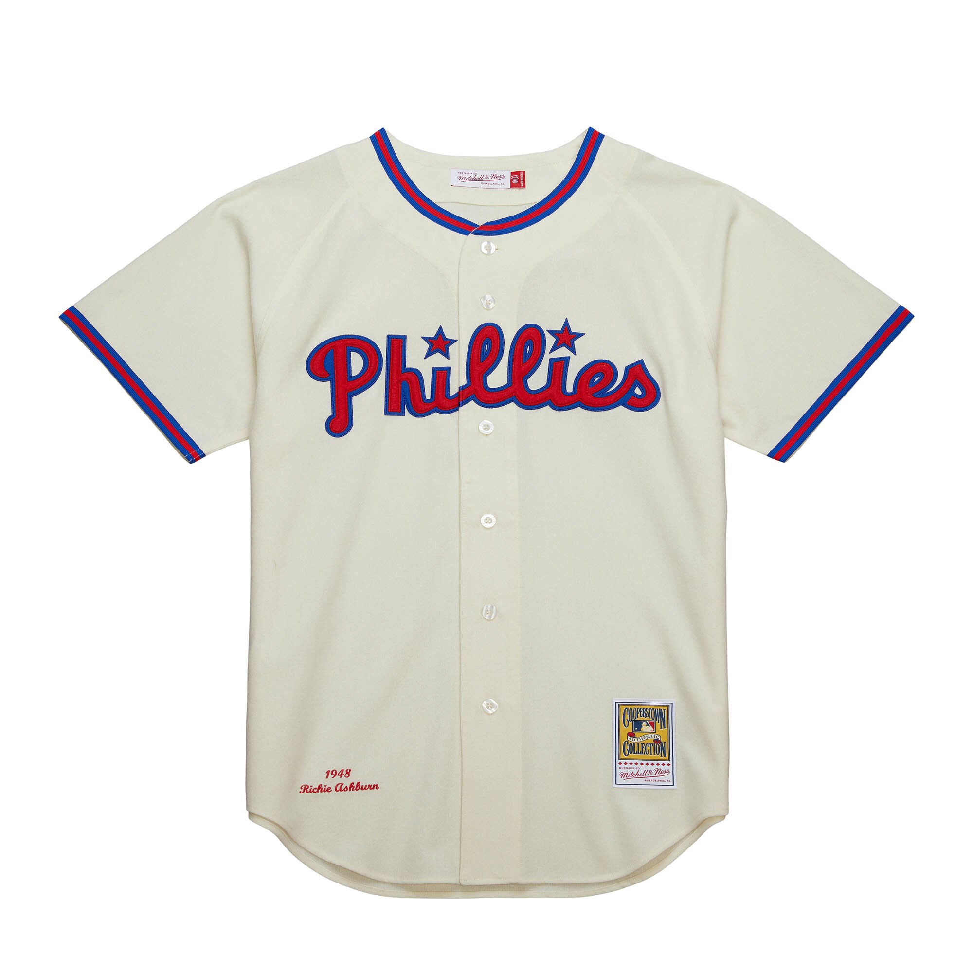 Philadelphia Phillies Richie Ashburn Mitchell Ness Cream Cooperstown Collection 1948 MLB Jersey Men's