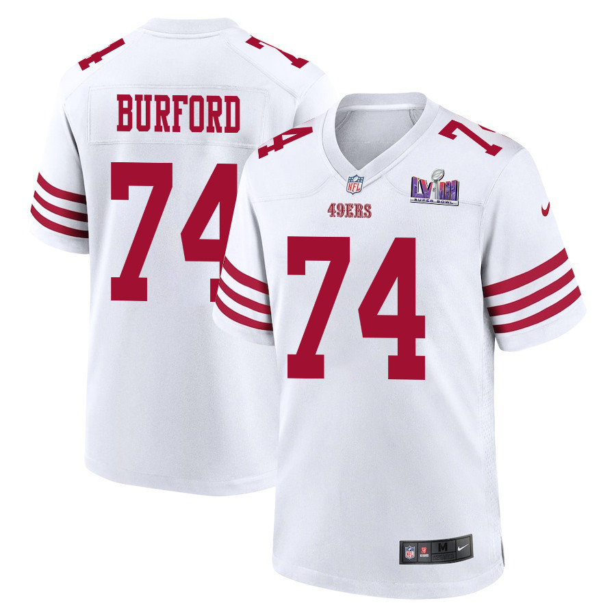Spencer Burford 74 San Francisco 49ers Super Bowl LVIII Patch Game White NFL Jersey Men's