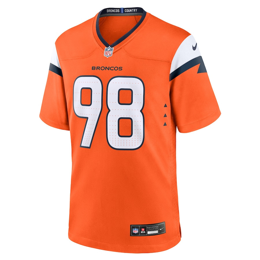 John Franklin-Myers 98 Denver Broncos Team Game Orange NFL Jersey Men's