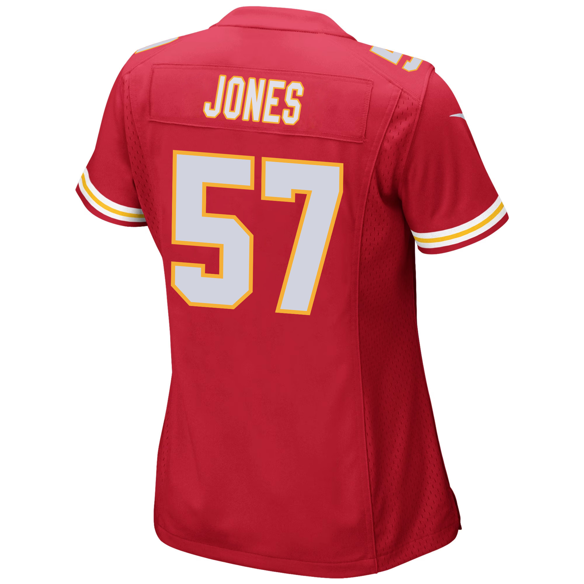 Truman Jones 57 Kansas City Chiefs Super Bowl LVIII Champions 4 Stars Patch Game Red NFL Jersey Women's