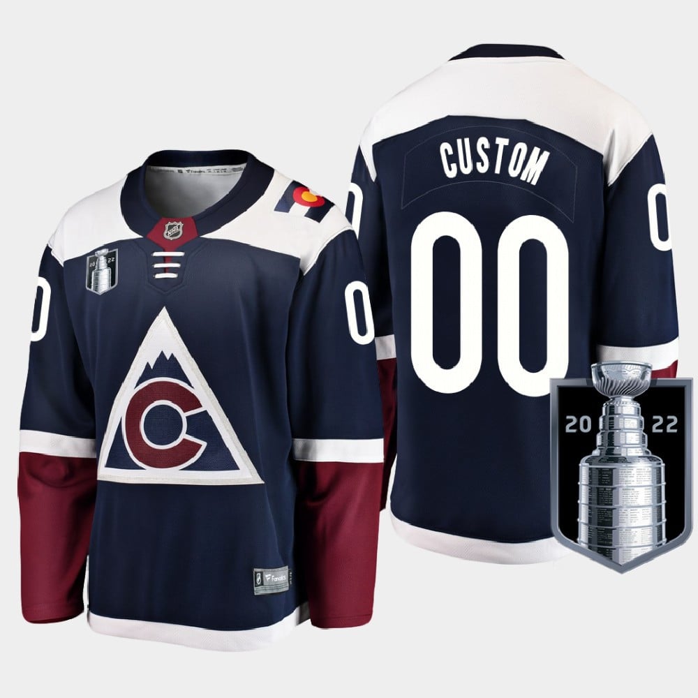 Colorado Avalanche 00 Custom Stanley Cup Final Navy Equipment Alternate NHL Jersey Men's
