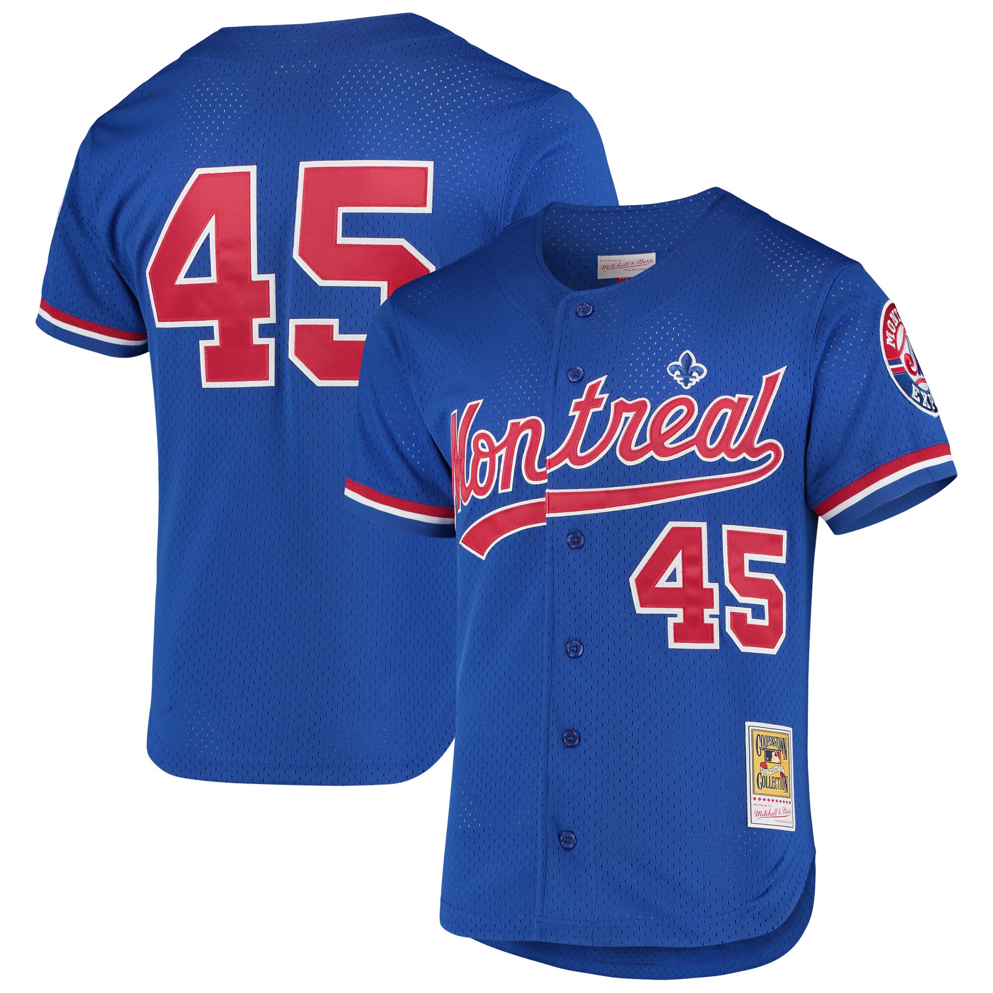 Montreal Expos Pedro Martinez Mitchell Ness Blue Cooperstown Collection Mesh Batting Practice Button-Up MLB Jersey Men's