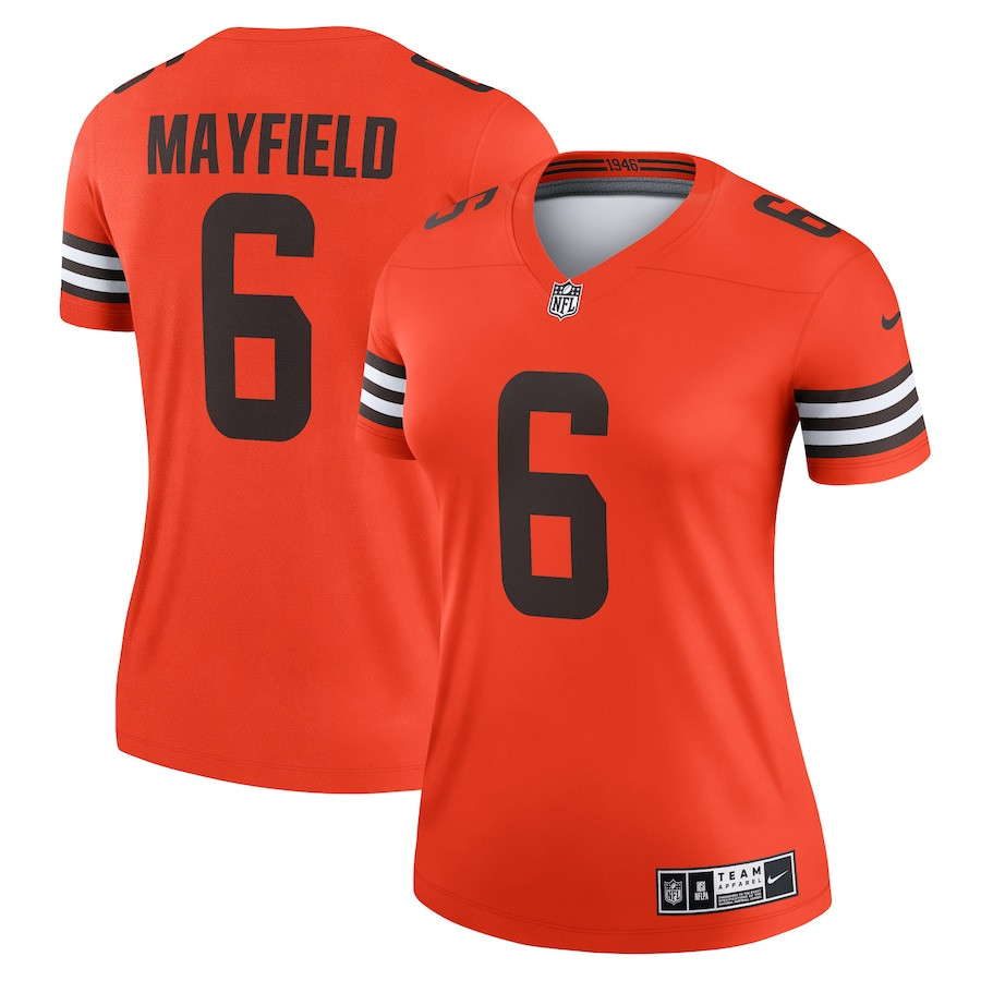 Baker Mayfield 6 Cleveland Browns Inverted Legend Orange NFL Jersey Women's