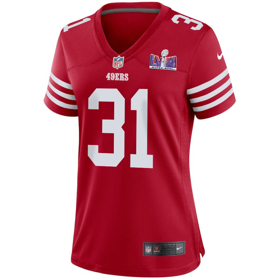 Tashaun Gipson Sr. 31 San Francisco 49ers Super Bowl LVIII Patch Game Scarlet NFL Jersey Women's