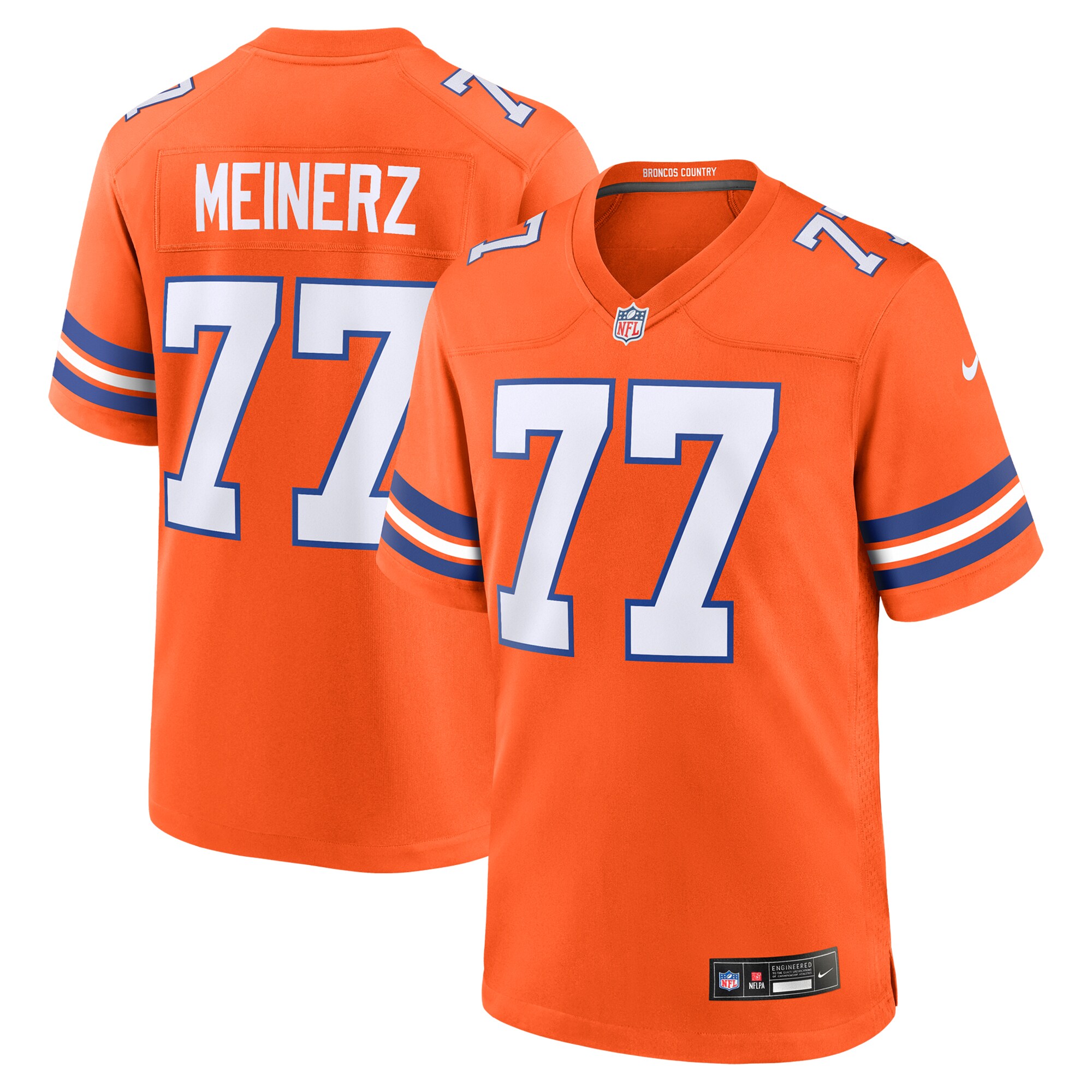 Denver Broncos Quinn Meinerz Orange Mile High Collection 1977 Throwback Player Game NFL Jersey Men's