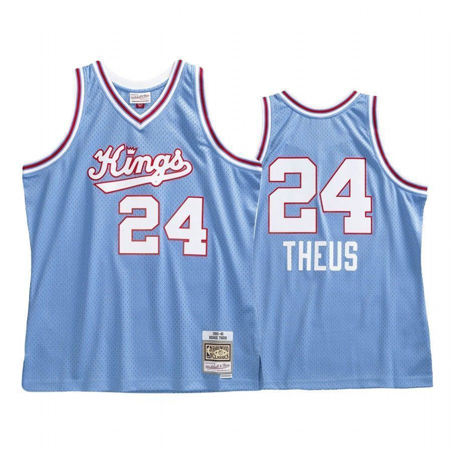 Sacramento Kings Reggie Theus 24 Blue Hardwood Classics NBA Jersey Men's