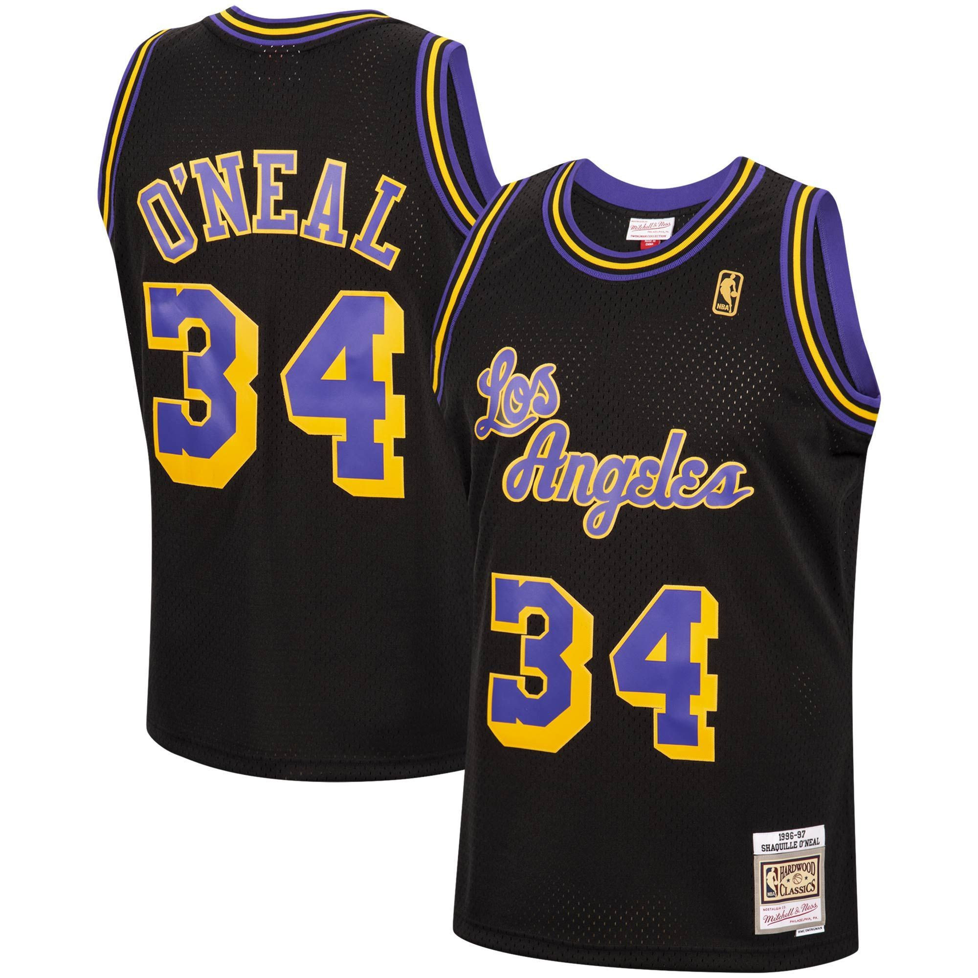 Shaquille O'neal Los Angeles Lakers Mitchell Ness 1996-97 Hardwood Classics Reload Swingman Black NBA Jersey Men's