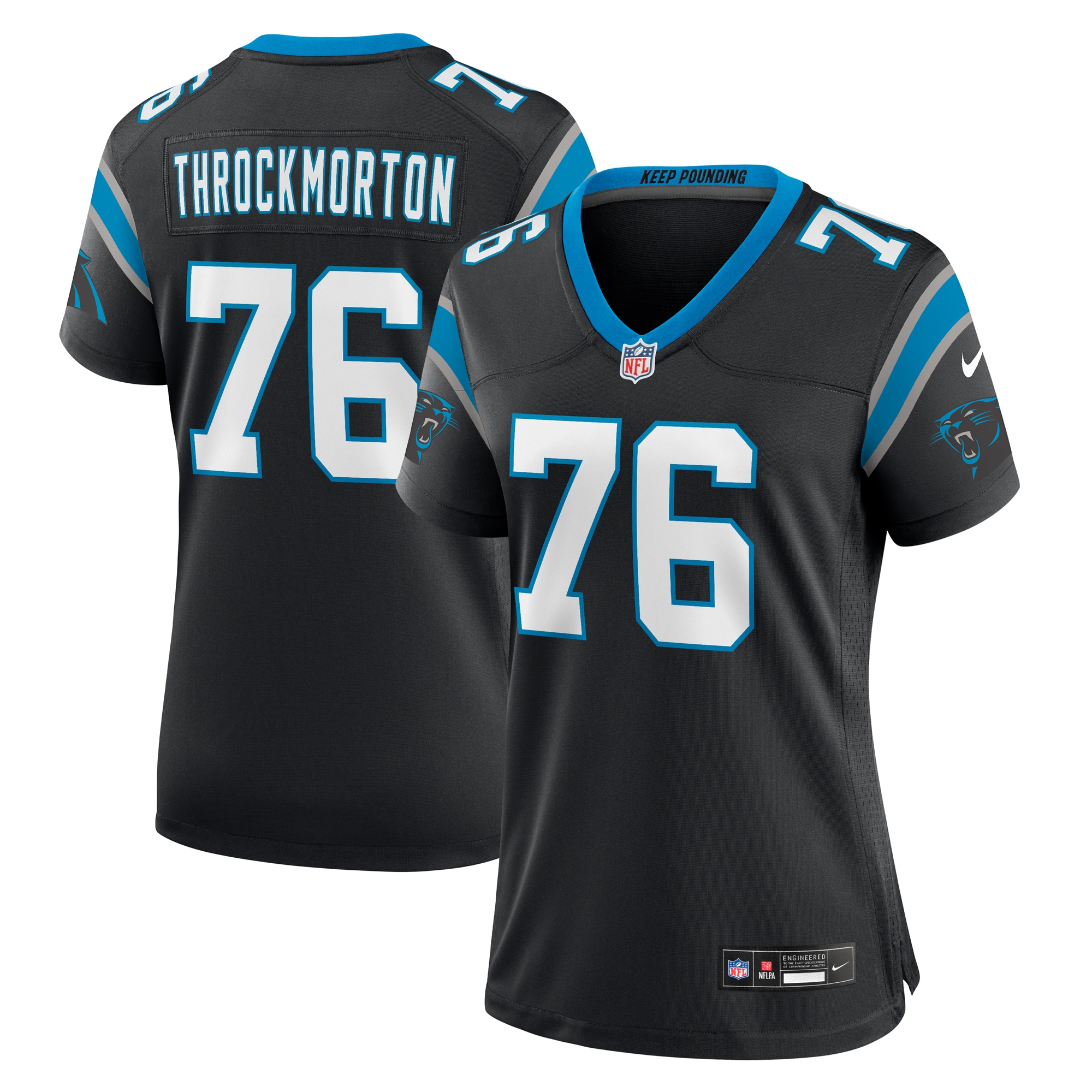 Carolina Panthers Calvin Throckmorton Black Team Game NFL Jersey Women's