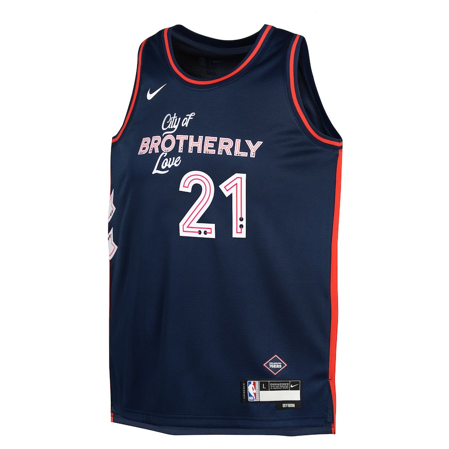 Joel Embiid 21 Philadelphia 76ers 2023/24 City Edition Swingma Navy NBA Jersey Youth