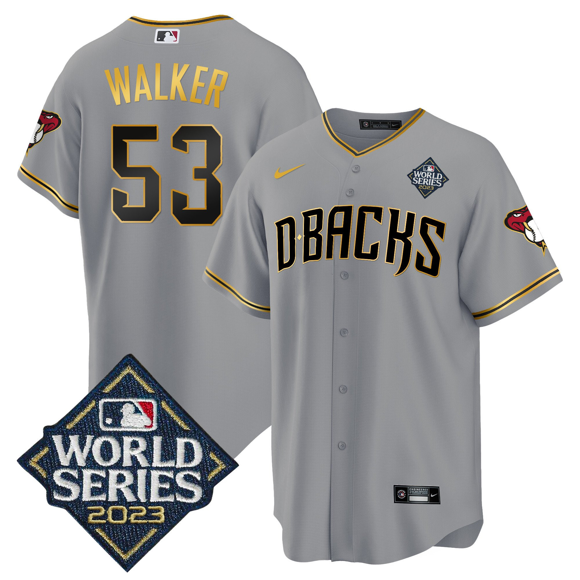 Christian Walker 53 Arizona Diamondbacks 2023 World Series Gray Gold MLB Jersey Men's