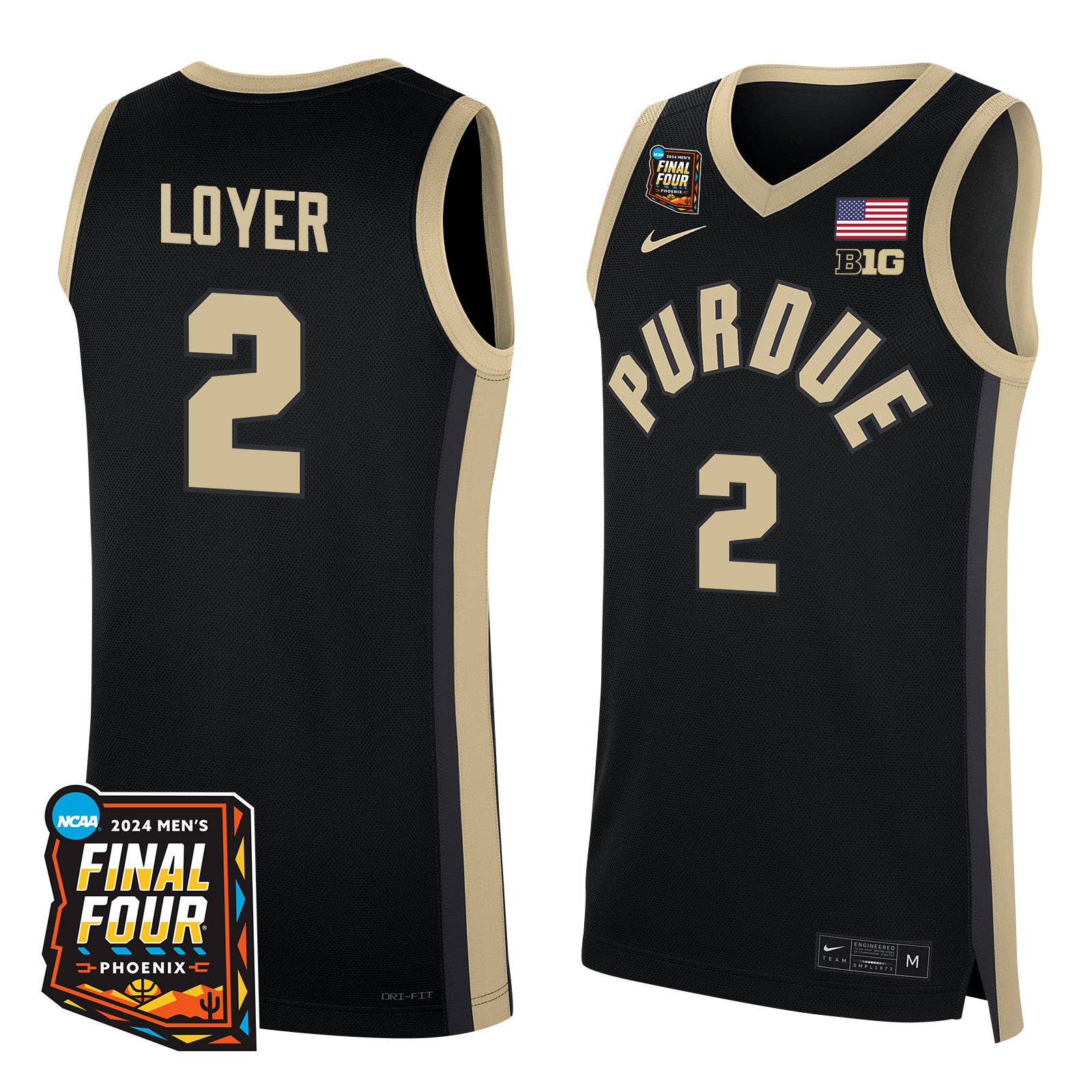 Fletcher Loyer Purdue 2024 Final Four Patch Blac White NCAA Jersey Men's