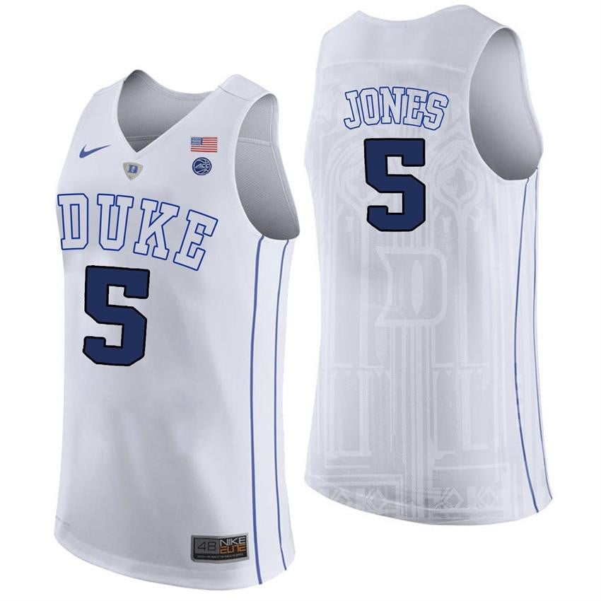 Duke Blue Devils 5 Tyus Jone White College Player Performance NCAA Jersey Men's