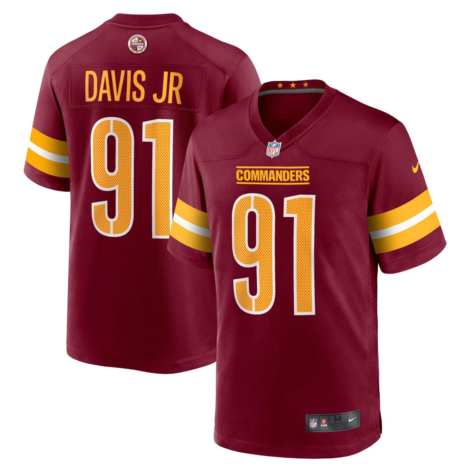 Washington Commanders Carl Davis Jr. Burgundy Team Game NFL Jersey Men's