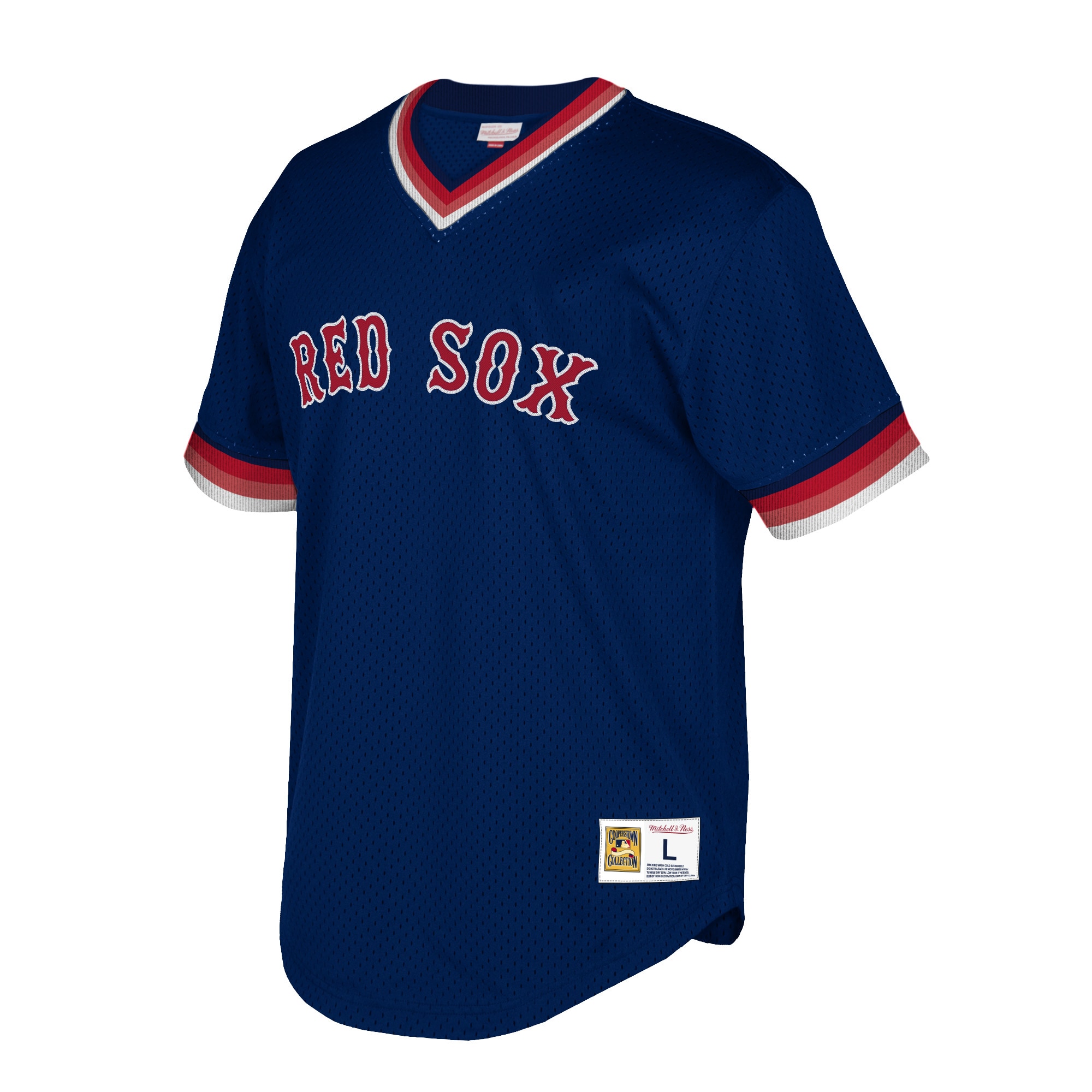 Boston Red Sox Mitchell Ness Navy Big Tall Cooperstown Collection Mesh Wordmark V-Neck MLB Jersey Men's