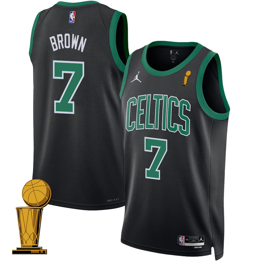Jaylen Brown 7 Boston Celtics 2024 FINALS CHAMPIONS Swingman Statement Edition Black NBA Jersey Men's