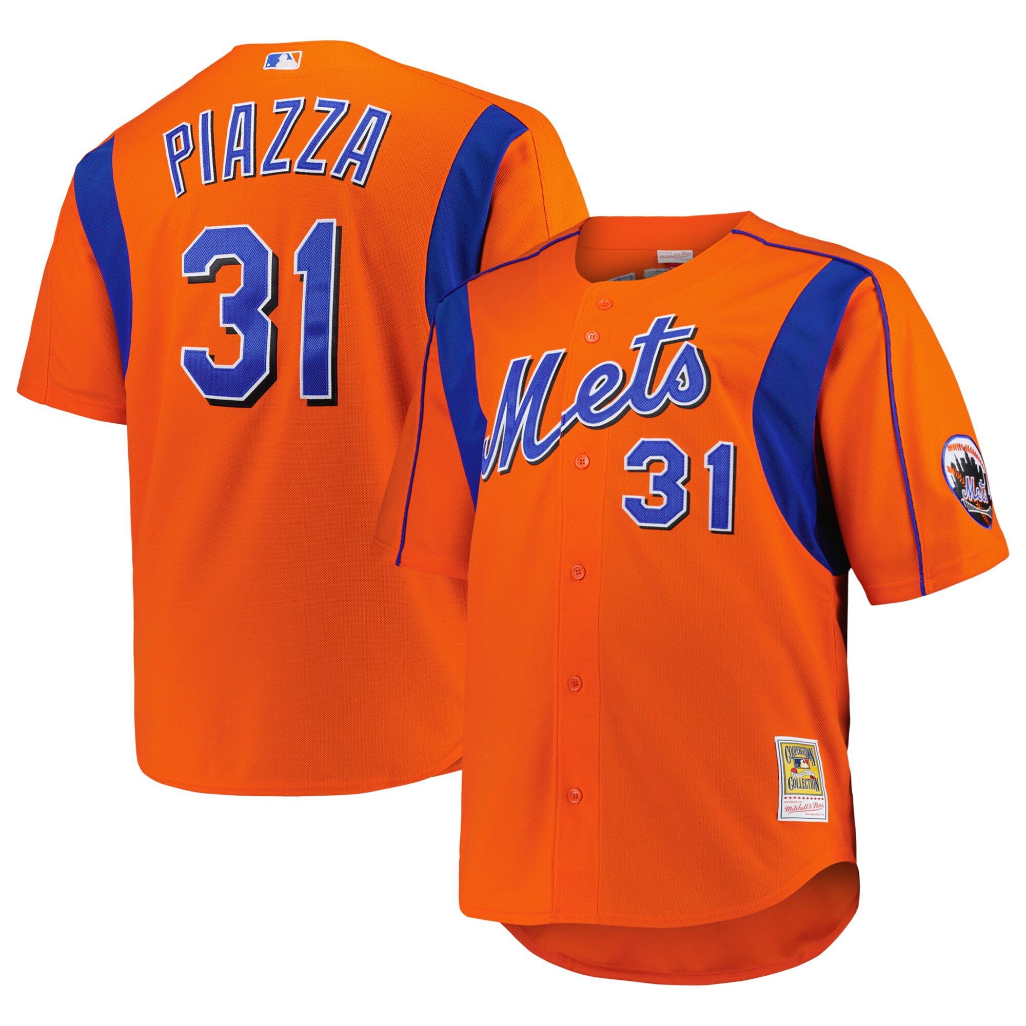 New York Mets Mike Piazza Mitchell Ness Orange Big Tall Cooperstown Collection Mesh Batting Practice MLB Jersey Men's