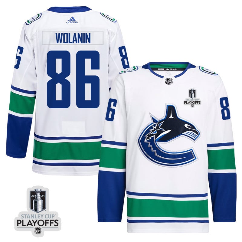 Christian Wolanin 86 Vancouver Canucks 2024 Playoffs Patch Away White NHL Jersey Men's