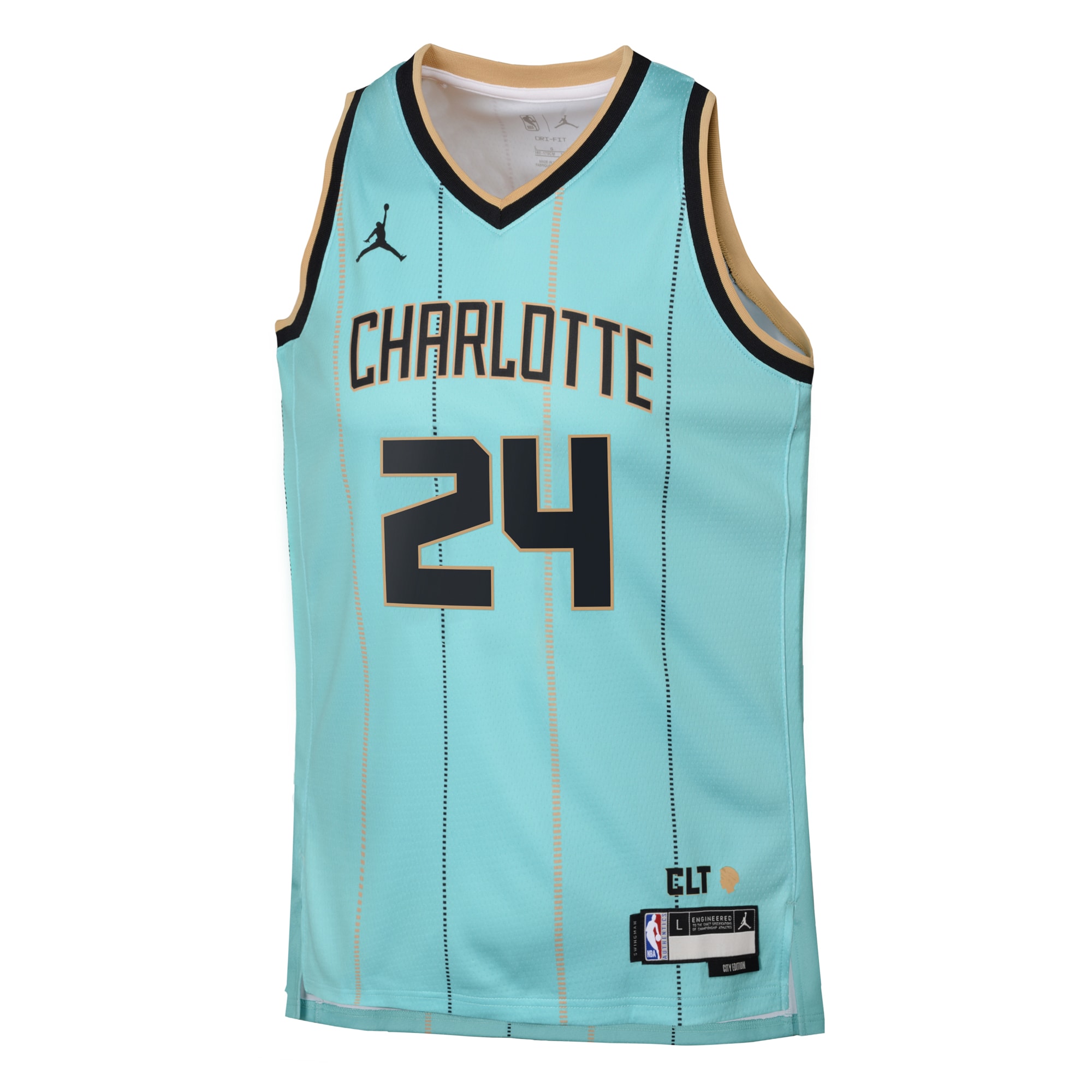 Camiseta Jordan Brand City Edition Swingman de los Charlotte Hornets 2024 Verde azulado Brandon Miller Juvenil NBA Jersey Men's