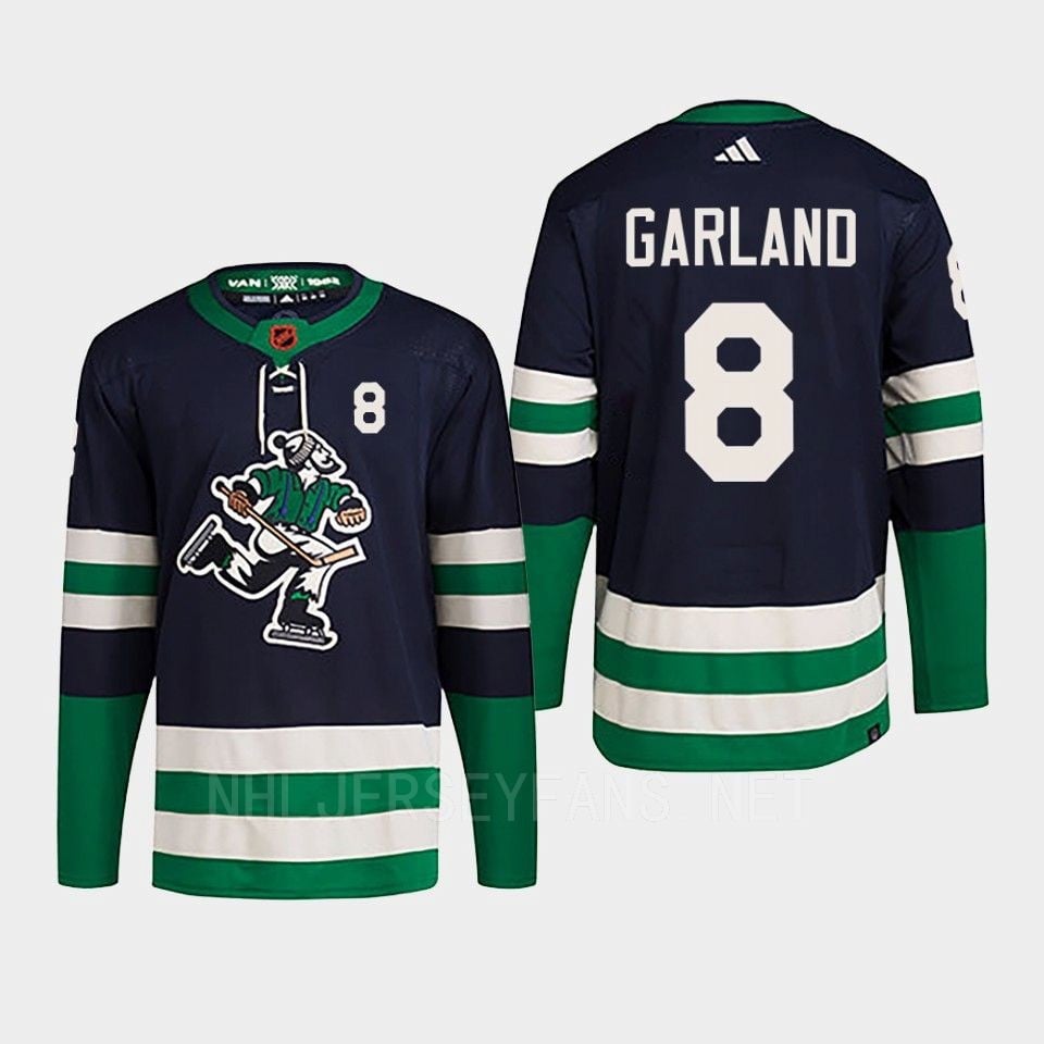 Conor Garland 8 Reverse Retro 2.0 2022 Vancouver Canucks Navy Primegreen NHL Jersey Men's