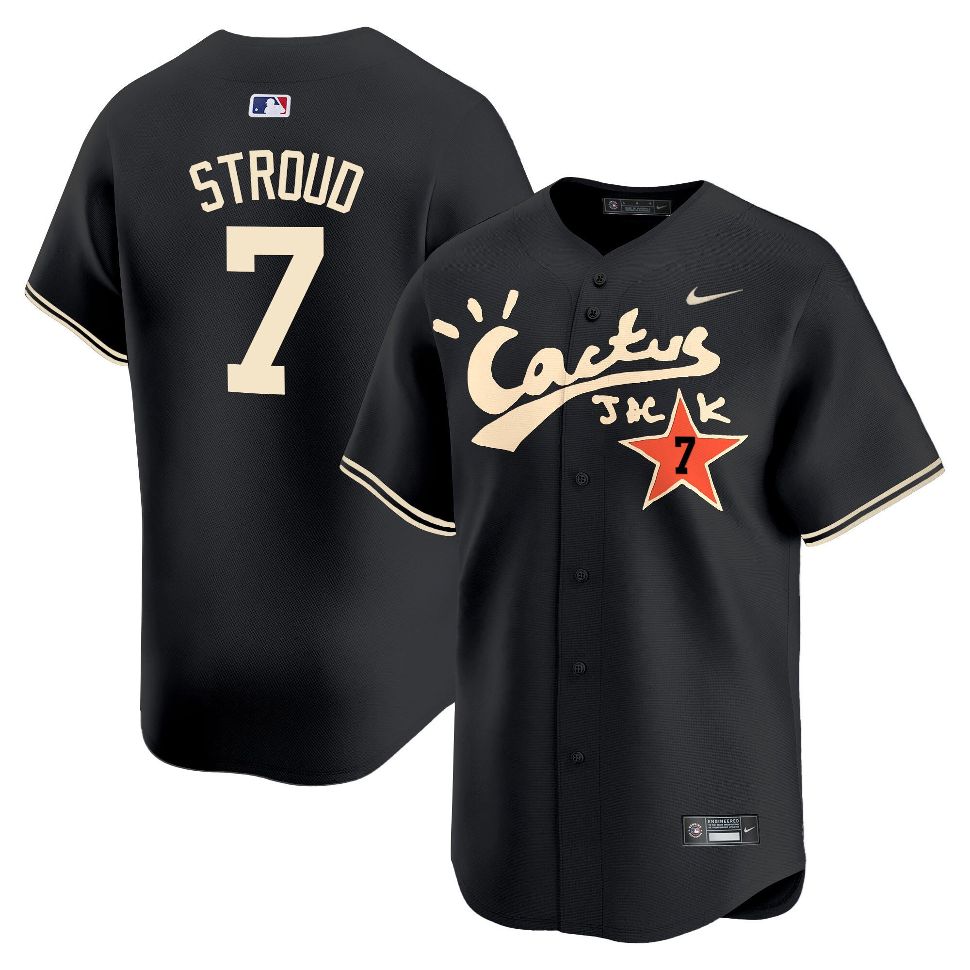 CJ Stroud 7 Houston Astros Cactus Jack Black V2 Men MLB Jersey Men's