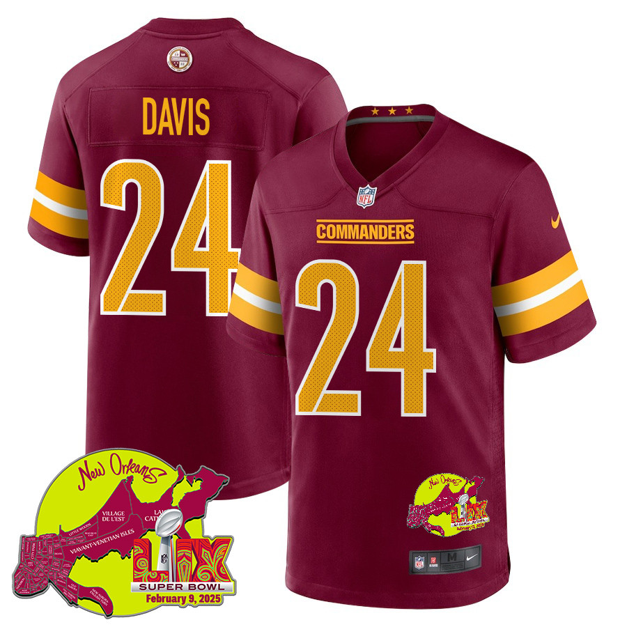 Michael Davis 24 Washington Commanders Super Bowl LIX New Orleans Patch Game Burgundy NFL Jersey Men's