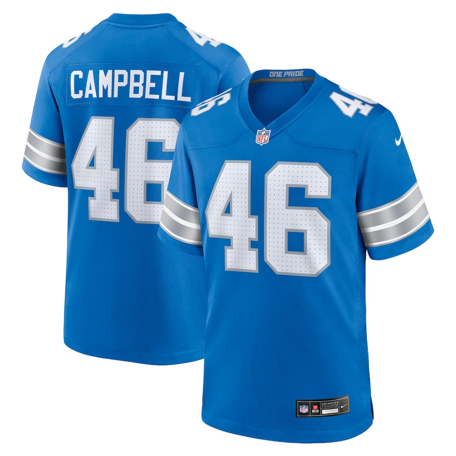 Jack Campbell 46 Detroit Lions Game Blue NFL Jersey Men's