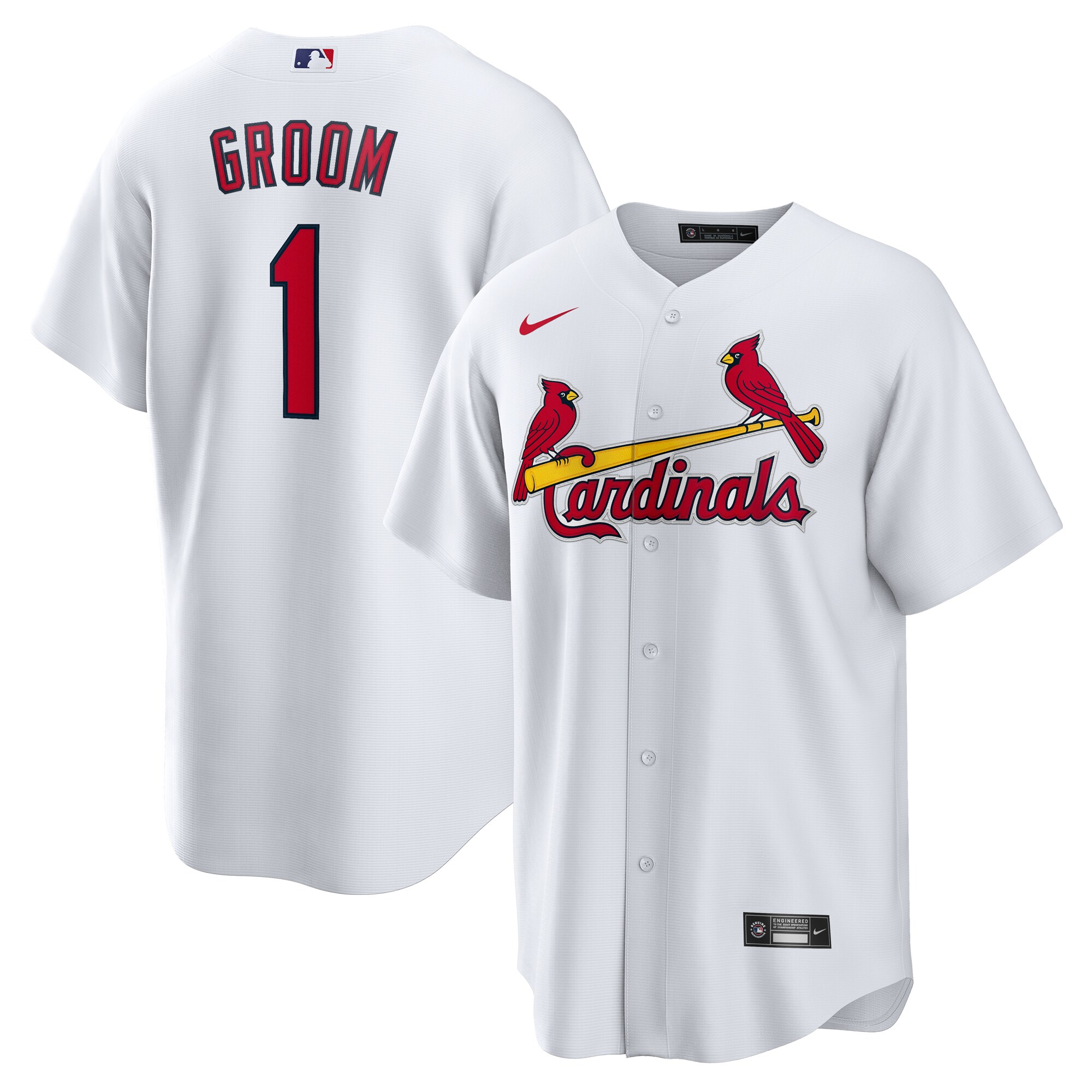 St. Louis Cardinals White #1 Groom Home MLB Jersey Men's