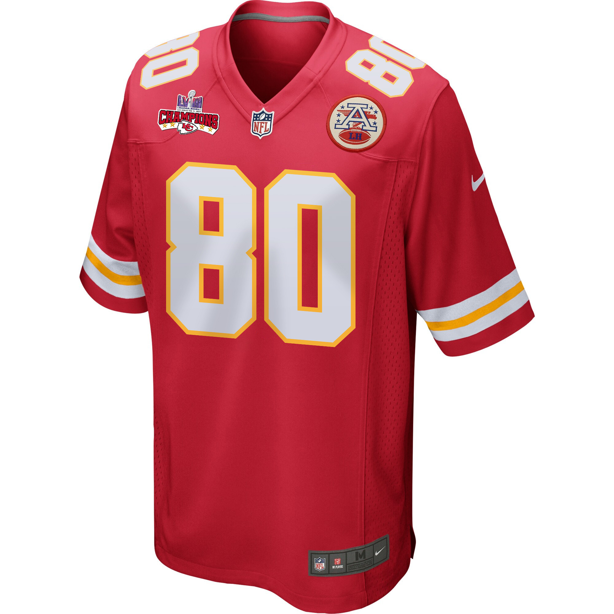 Montrell Washington 80 Kansas City Chiefs Super Bowl LVIII Champions 4 Stars Patch Game Red NFL Jersey Men's