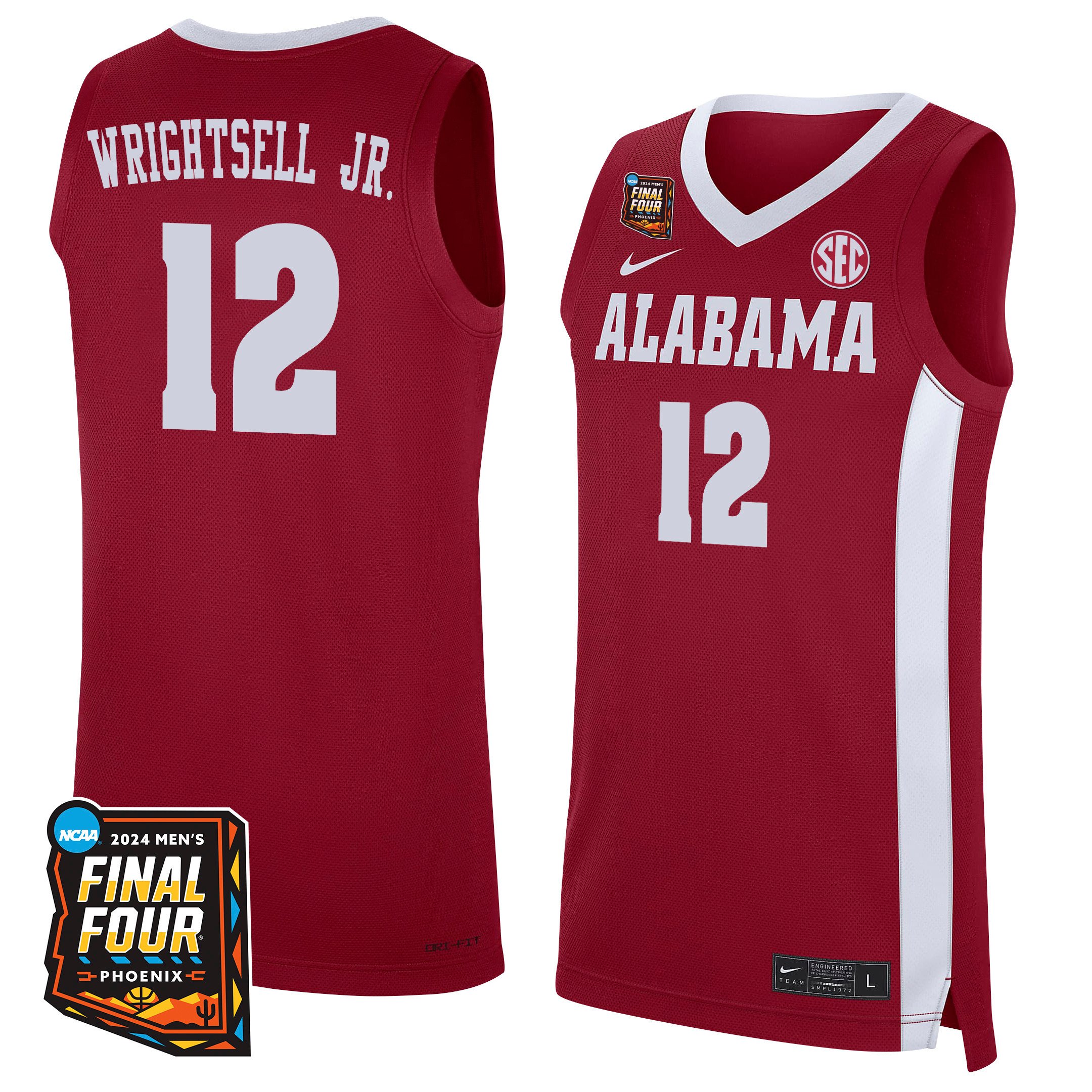 Latrell Wrightsell Jr. Alabama Crimson Tide 2024 Final Four Patch Re White NCAA Jersey Men's
