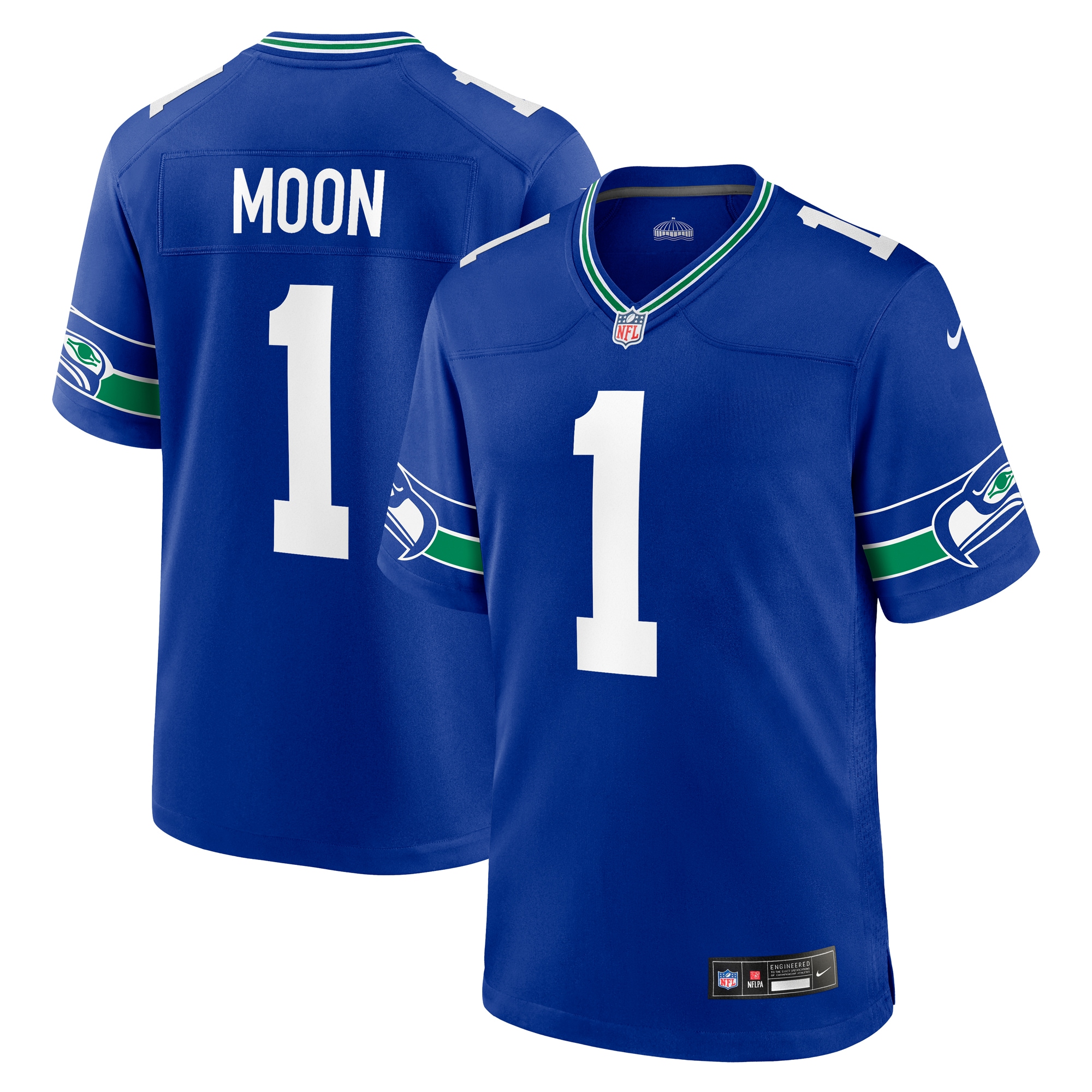Seattle Seahawks Warren Moon Royal Throwback Retired Player Game NFL Jersey Men's