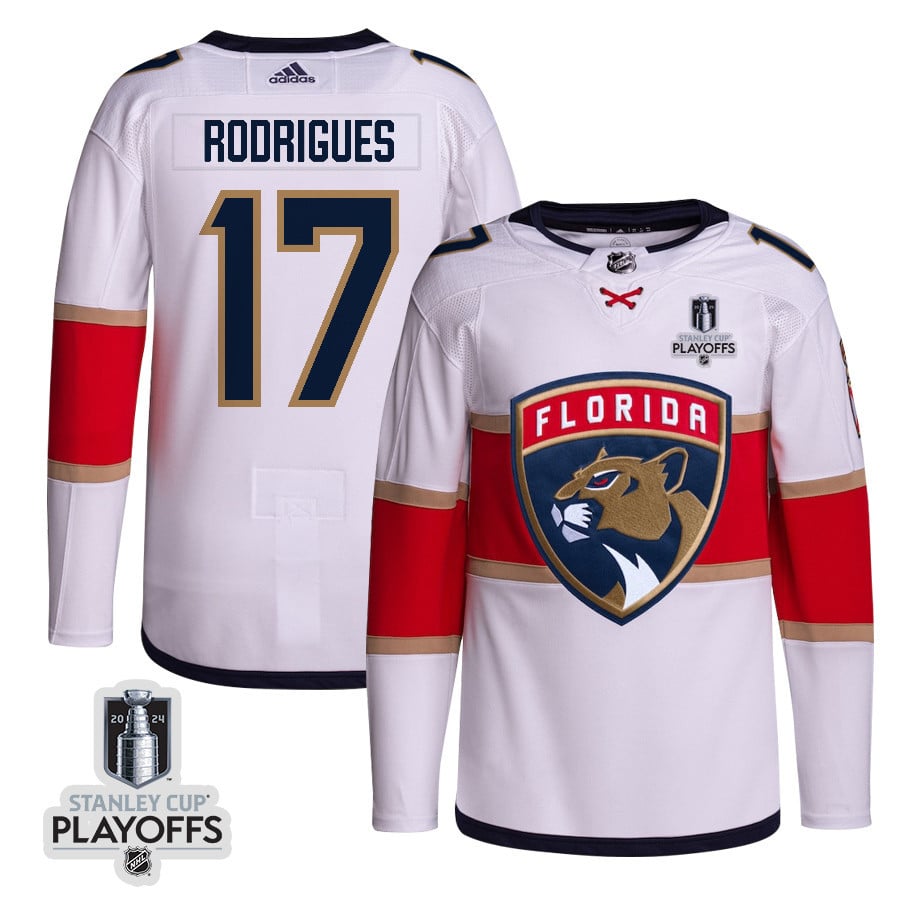 Evan Rodrigues 17 Florida Panthers 2024 Playoffs Patch Away Custom White NHL Jersey Men's
