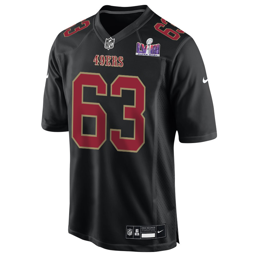 Nick Zakelj 63 San Francisco 49ers Super Bowl LVIII Patch Fashion Game Carbon Black NFL Jersey Men's