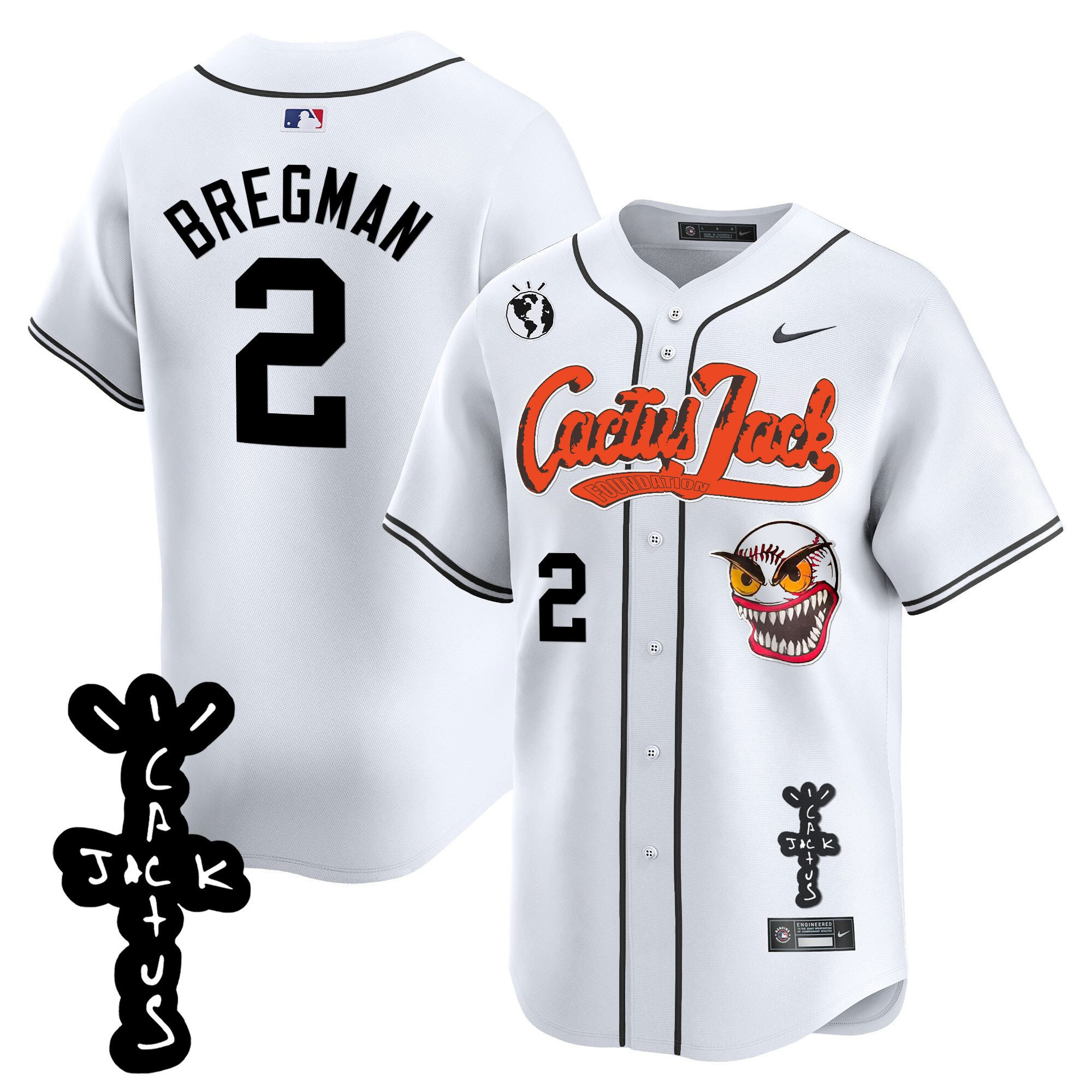 Alex Bregman 2 Houston Astros Cactus Jack Patch V2 White MLB Jersey Men's