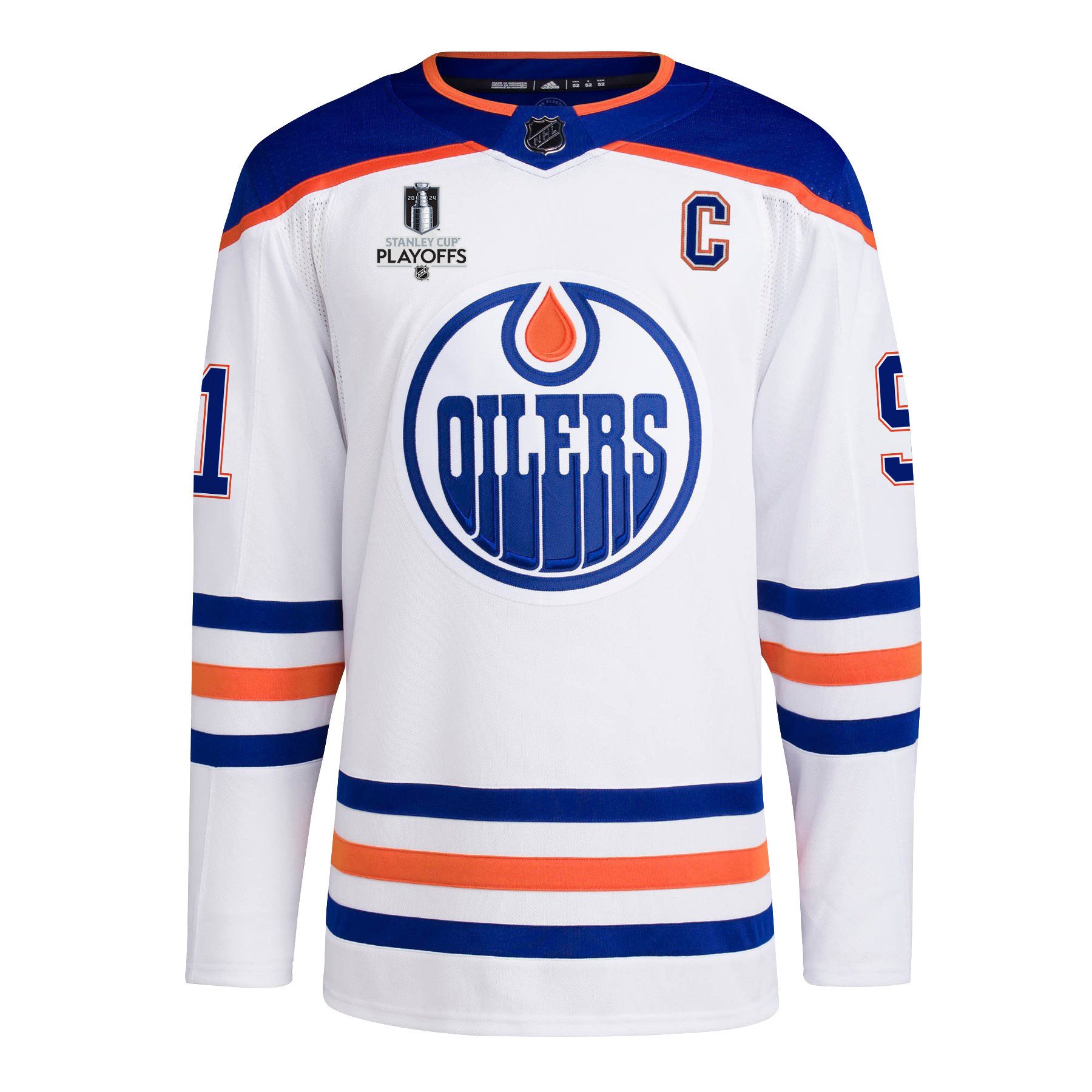 Evander Kane 91 Edmonton Oilers 2024 Playoffs Patch Away White NHL Jersey Men's