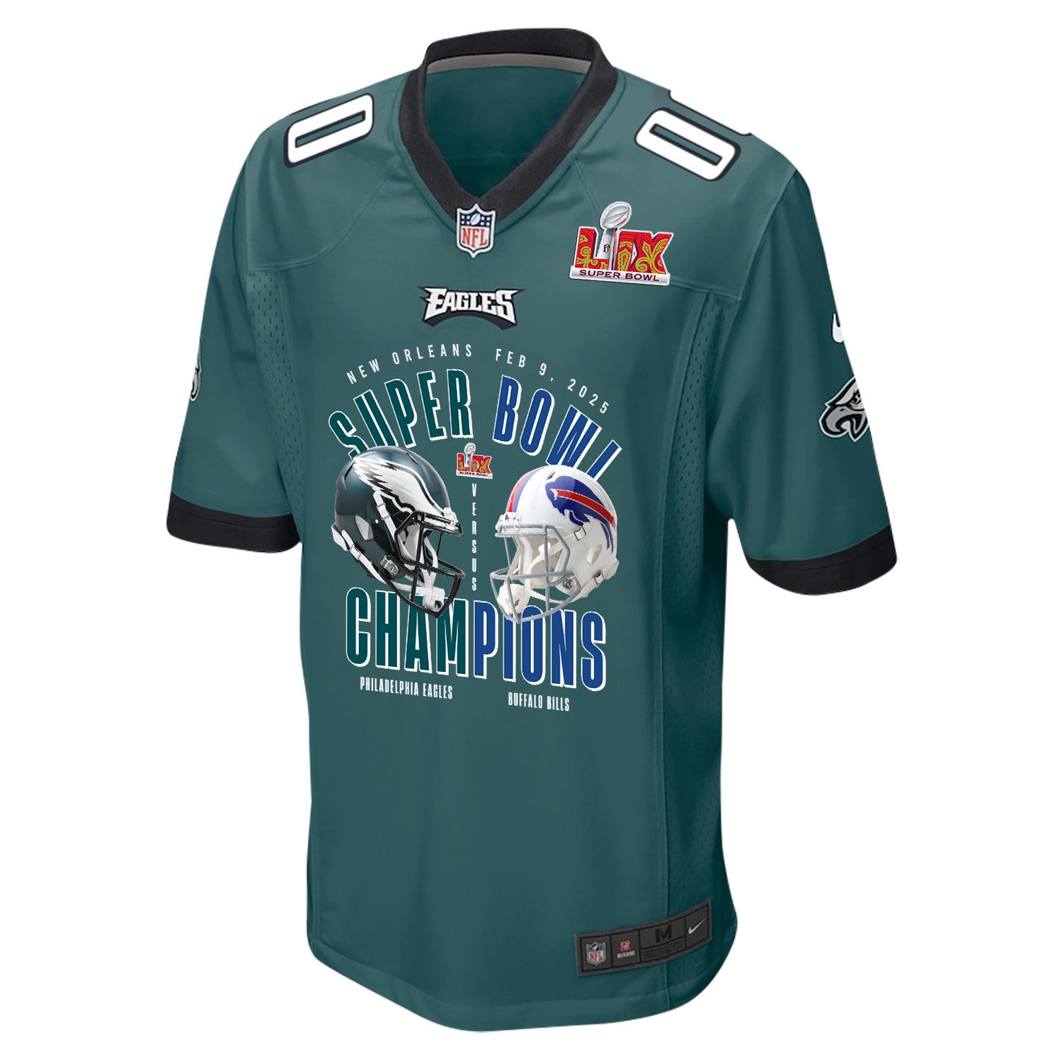 Philadelphia Eagles Vs. Buffalo Bills Super Bowl LIX Game Custom Midnight Green NFL Jersey Men's